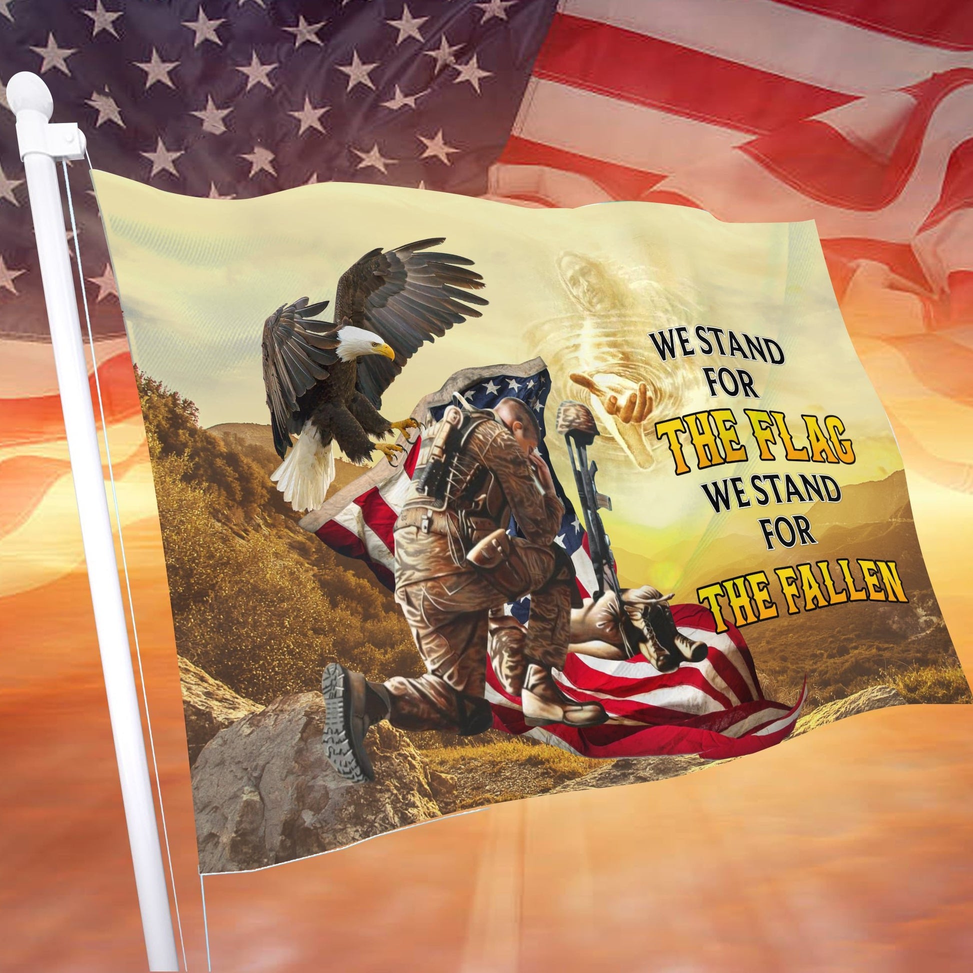 Premium We Stand For The Flag We Kneel For The Fallen Grommet Flag PVC291103