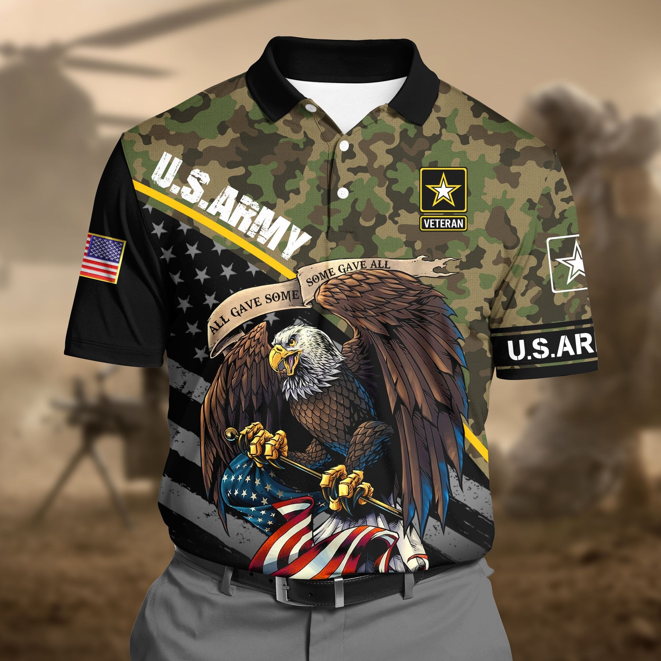 Premium U.S Army 2 Camo 3D Polo All Over Printed DDD0206011MT