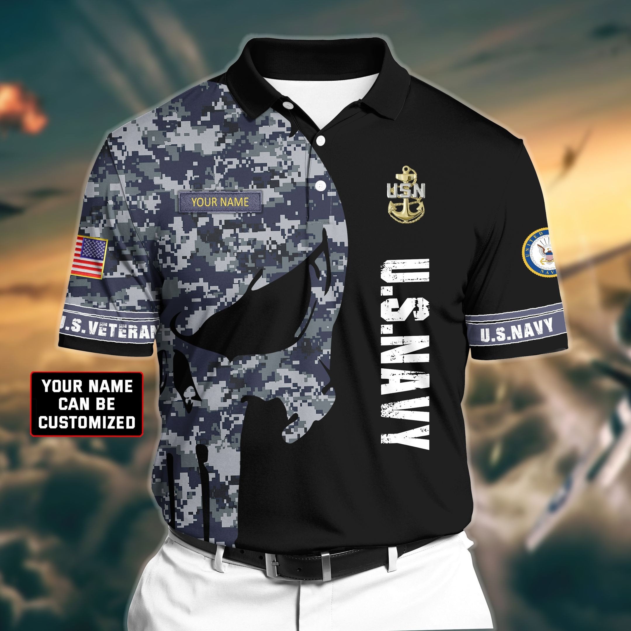 Premium Veteran U.S Navy 2 3D Polo All Over Printed NDT260508MT