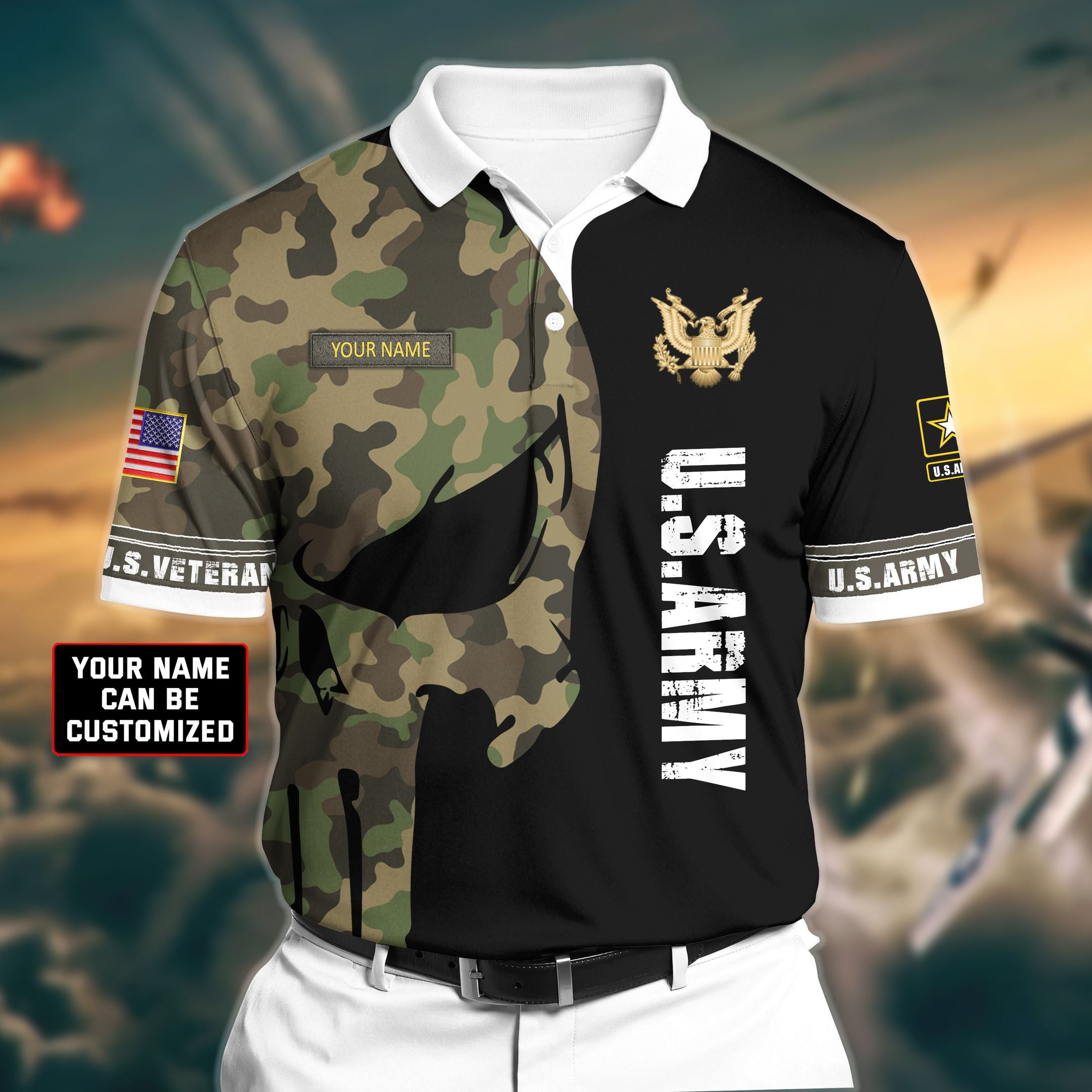 Premium Veteran U.S Army 2 3D Polo All Over Printed NDT260502MT