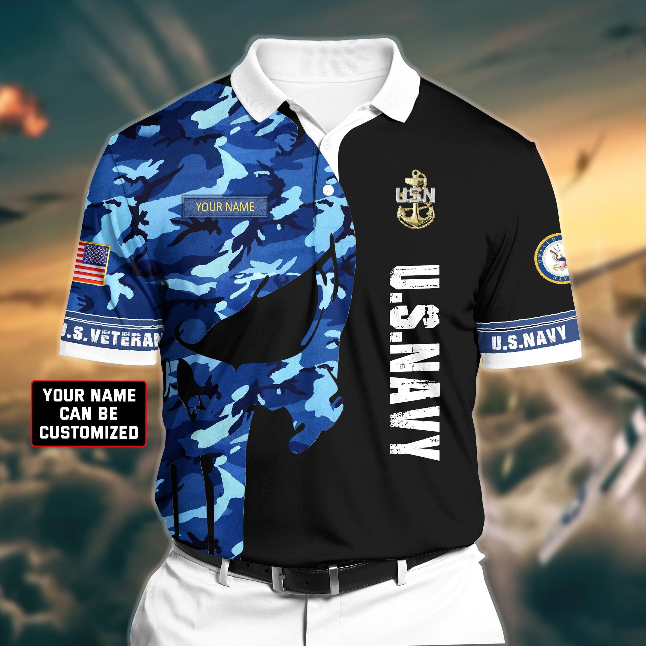 Premium Veteran U.S Navy 3D Polo All Over Printed NDT260507MT