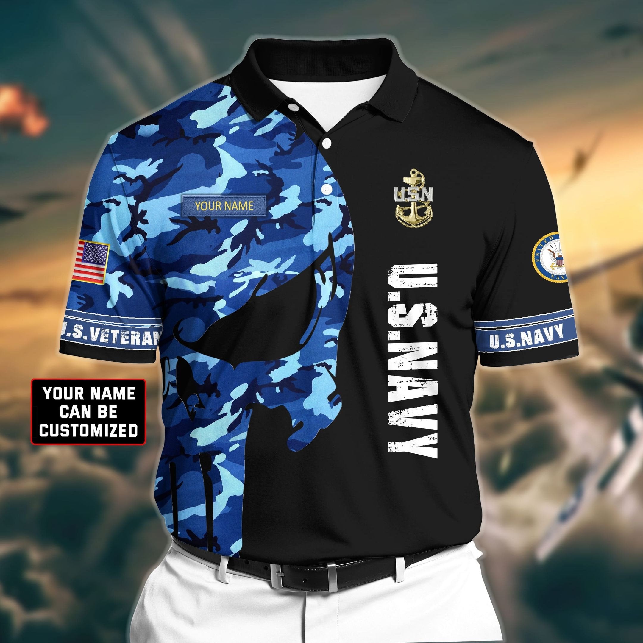 Premium Veteran U.S Navy 3D Polo All Over Printed NDT260507MT