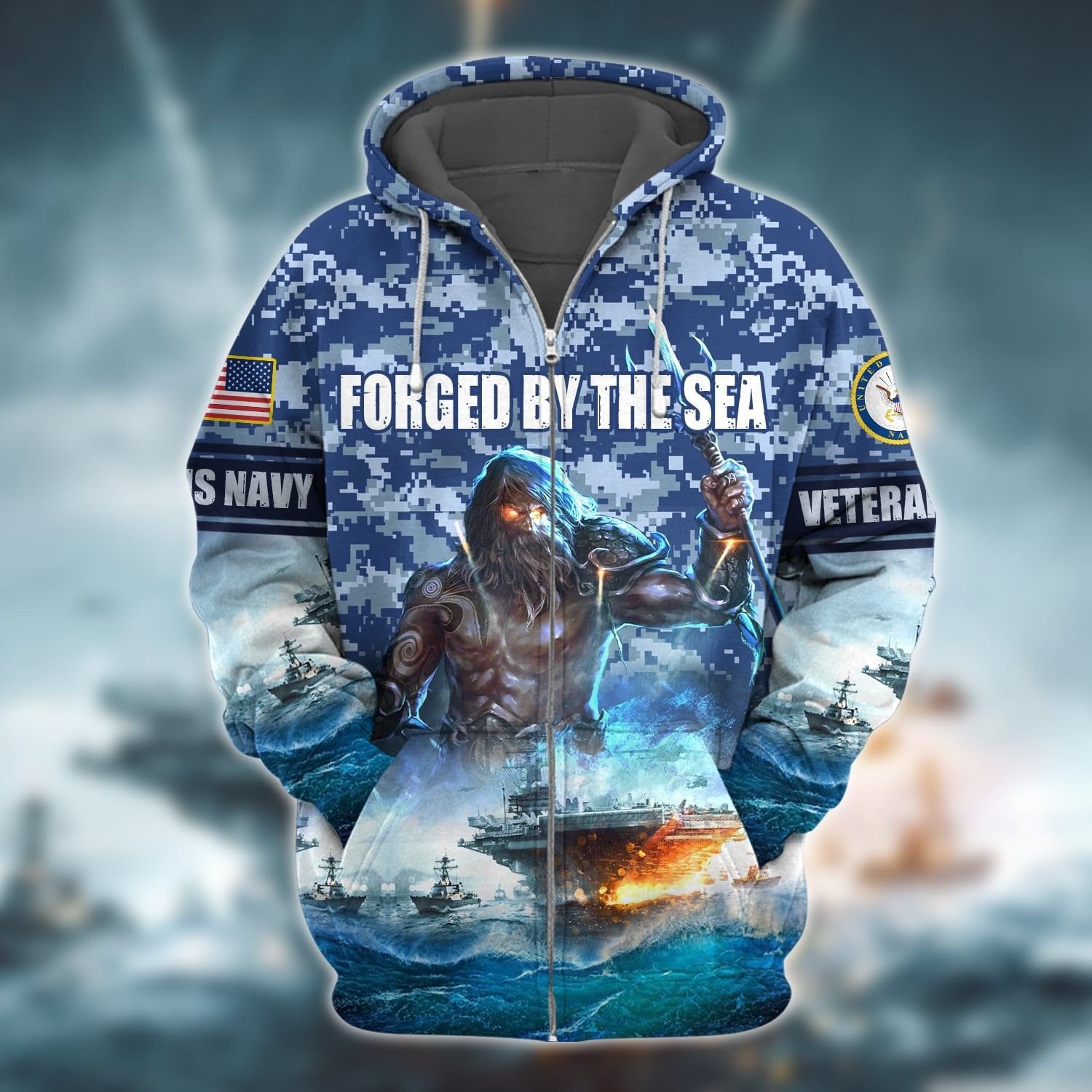 Premium Navy Veteran Hoodie And Zip Hoodie NVT161002
