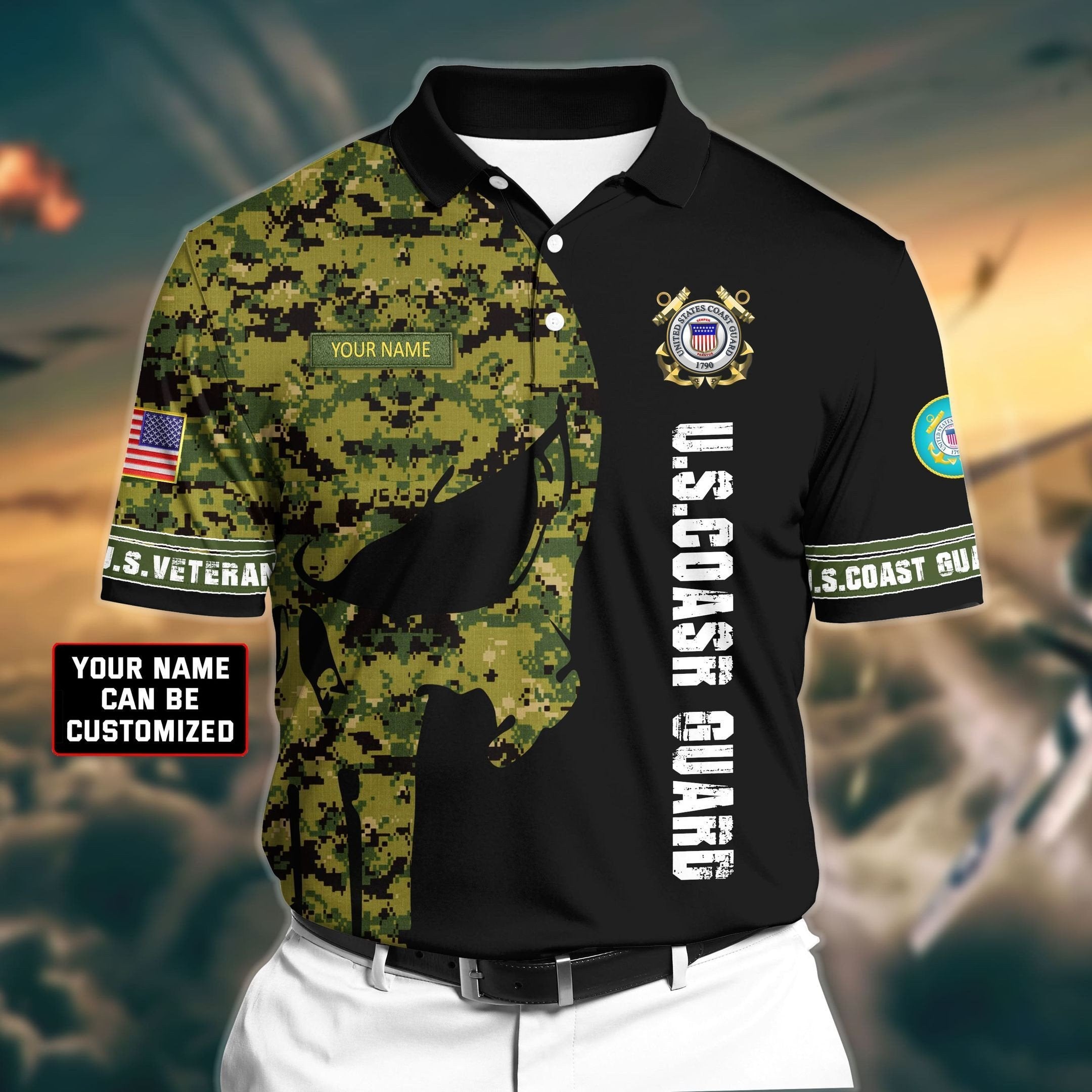 Premium Veteran U.S Coast Guard 3D Polo All Over Printed NDT260506MT