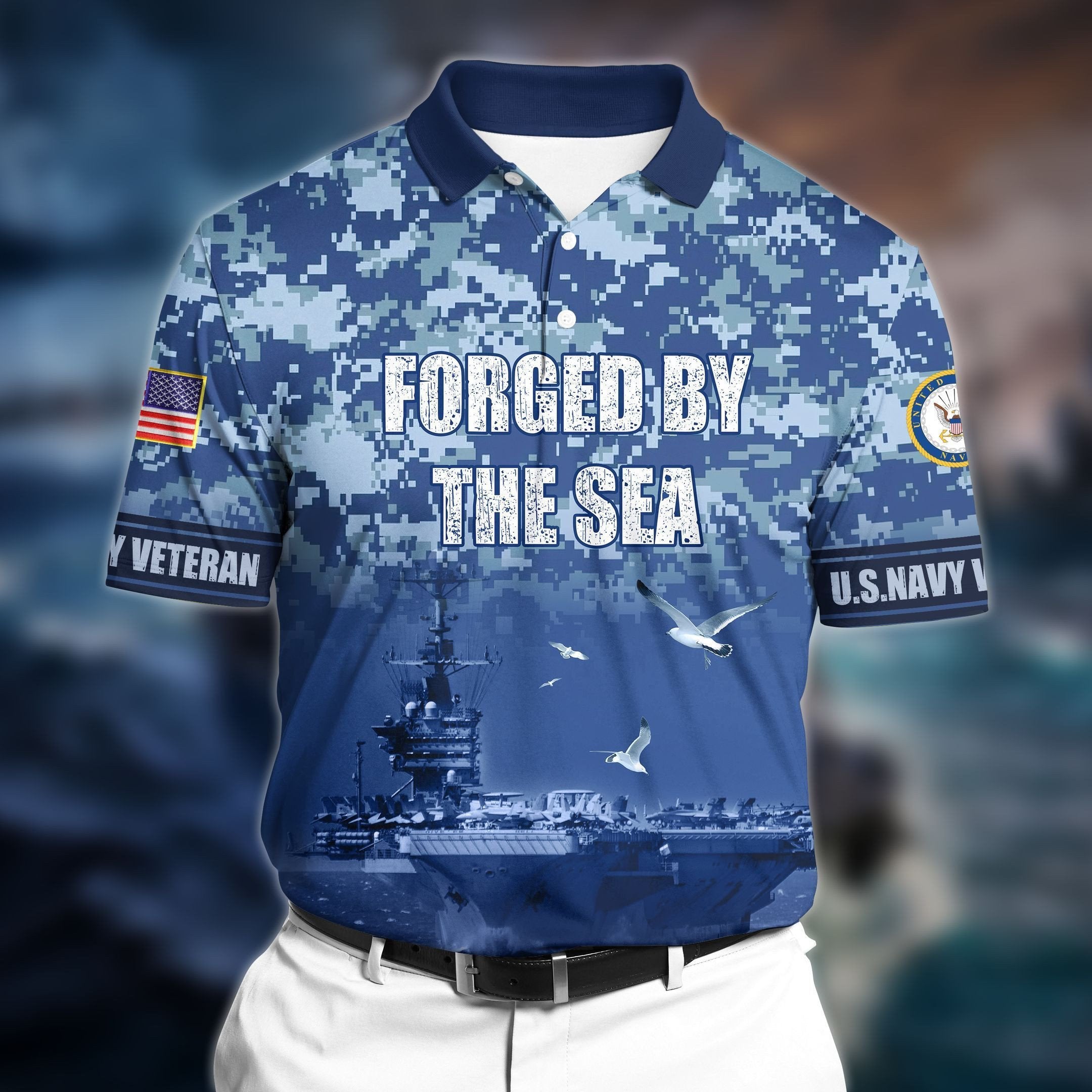 Premium Veteran U.S Navy 3D Polo All Over Printed NDT220504TR