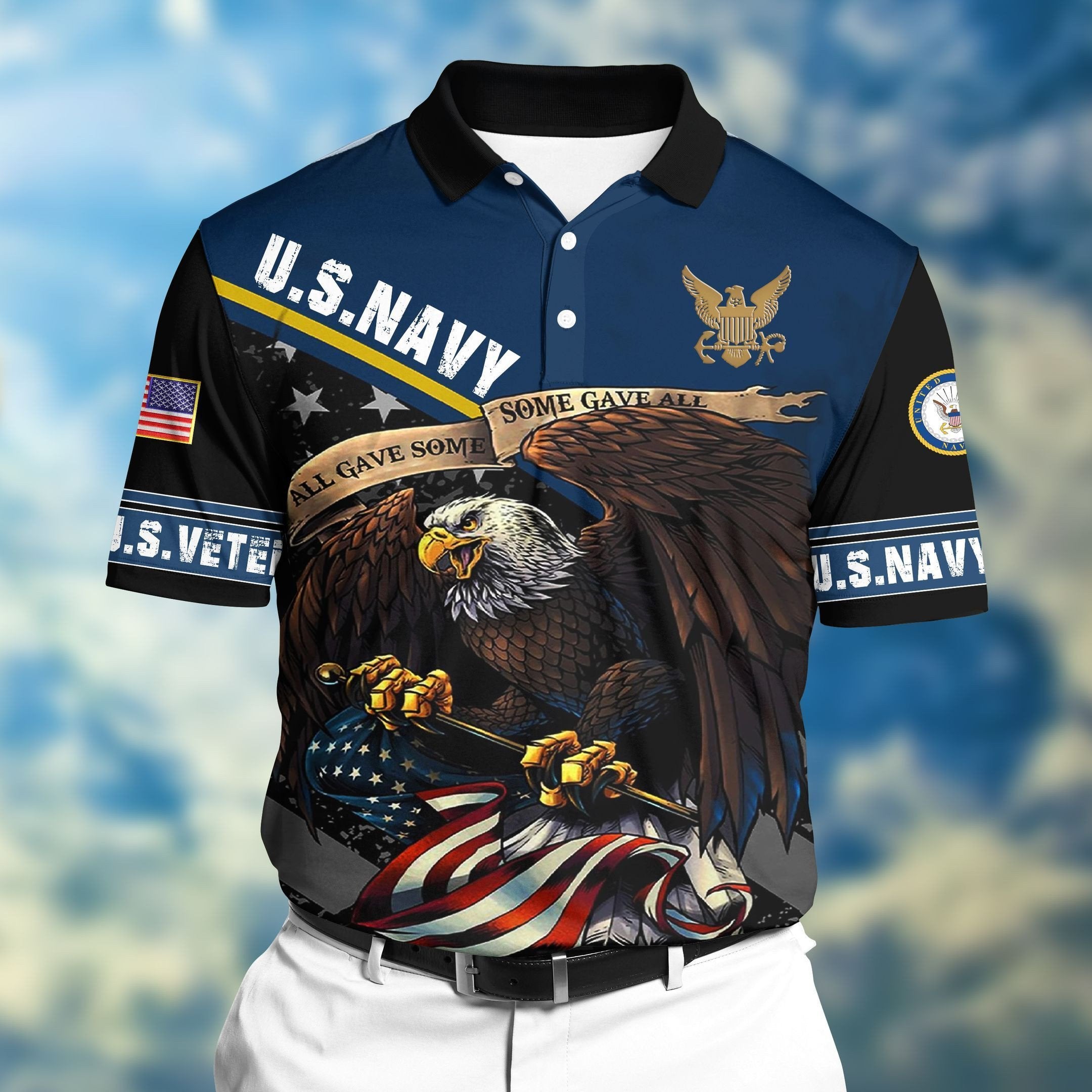 Premium Veteran U.S Navy 3D Polo All Over Printed NDT220505MT