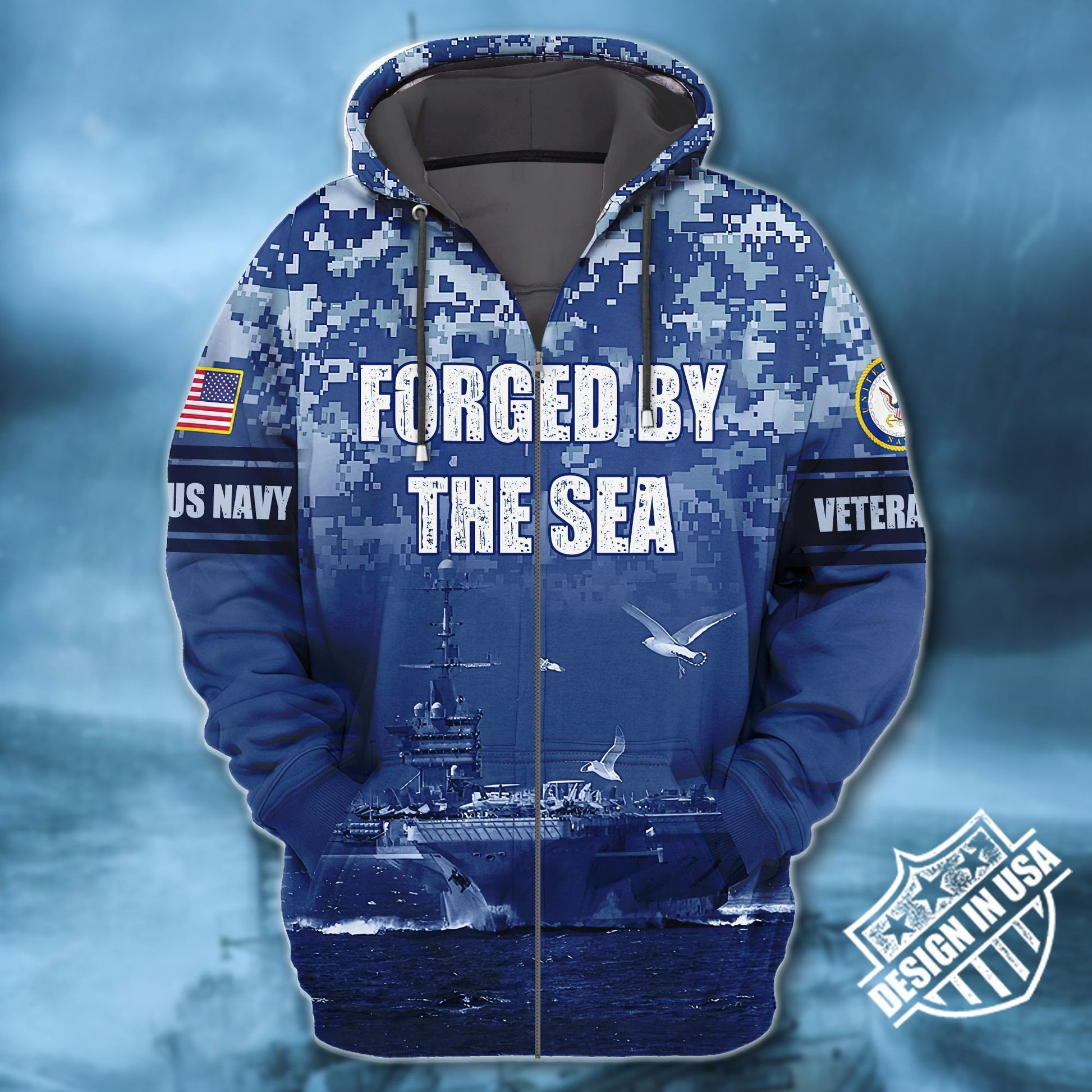 Premium Unique Navy Veteran Zip Hoodie For You VDT10020TR