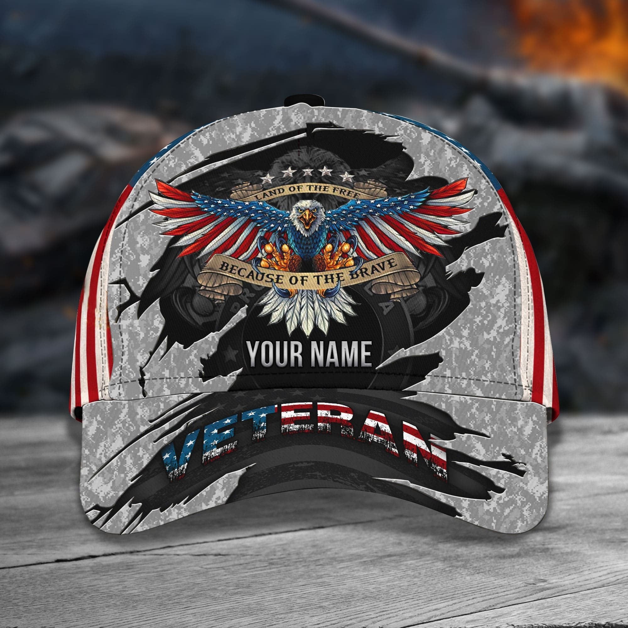 Personalized Premium Eagle Veteran Classic Cap Camo US Flag CPVC080911