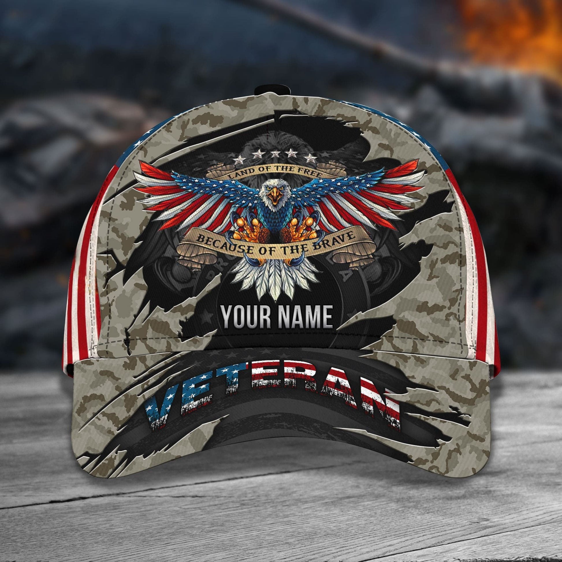 Personalized Premium Eagle Veteran Classic Cap Camo US Flag CPVC080911