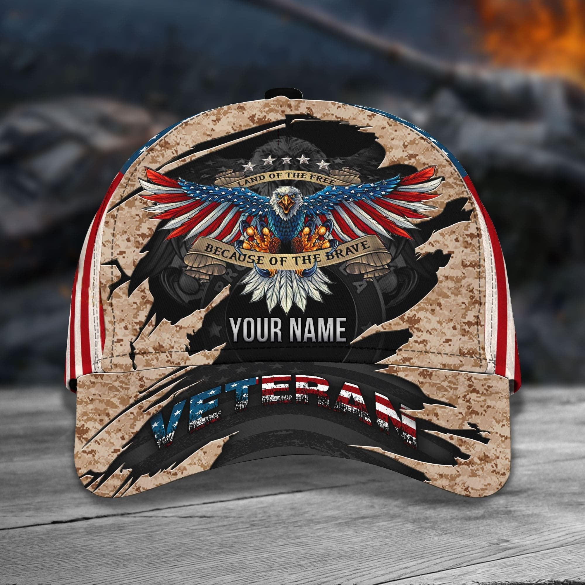 Personalized Premium Eagle Veteran Classic Cap Camo US Flag CPVC080911