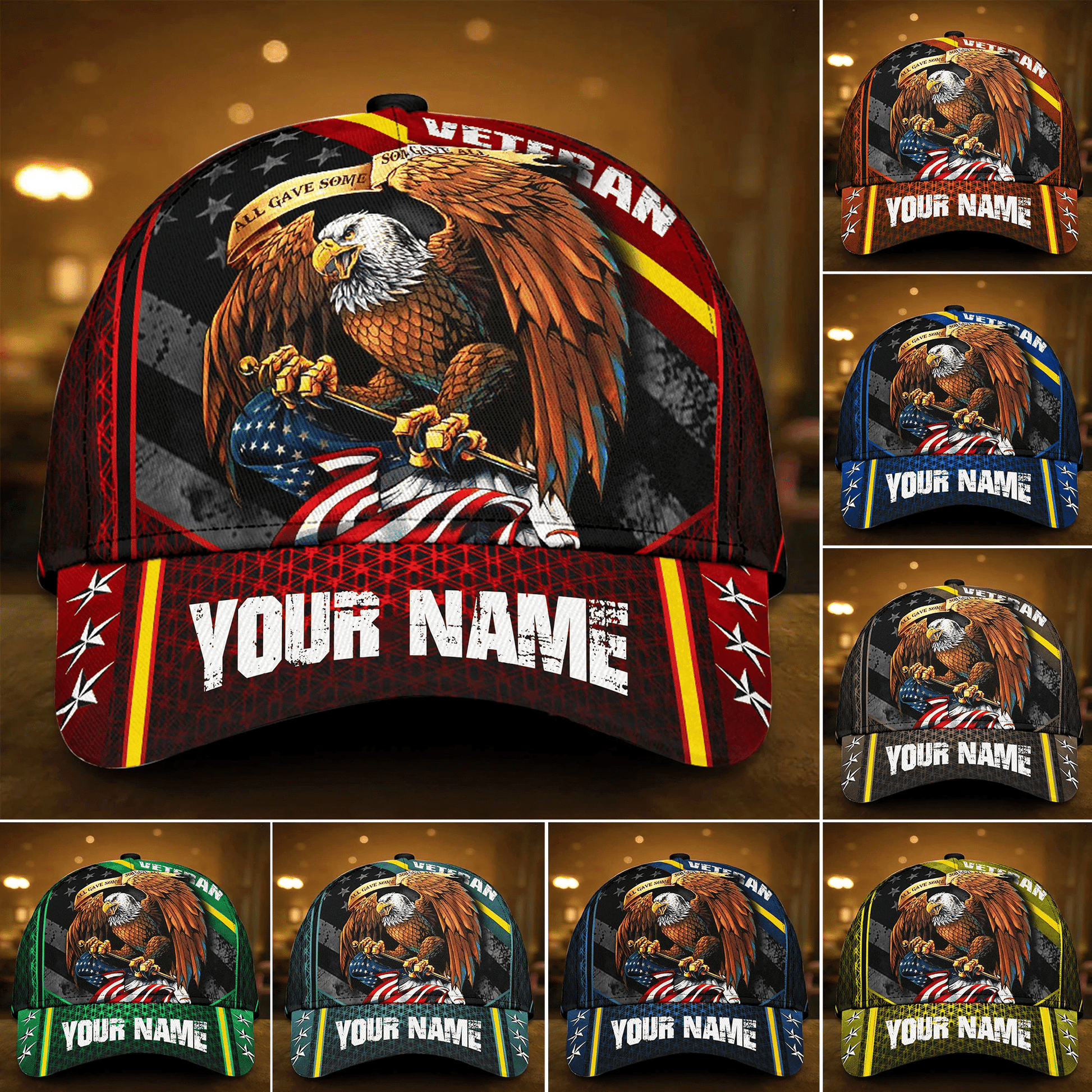 Premium Eagle Veteran Cap 3D Multicolor Personalized
