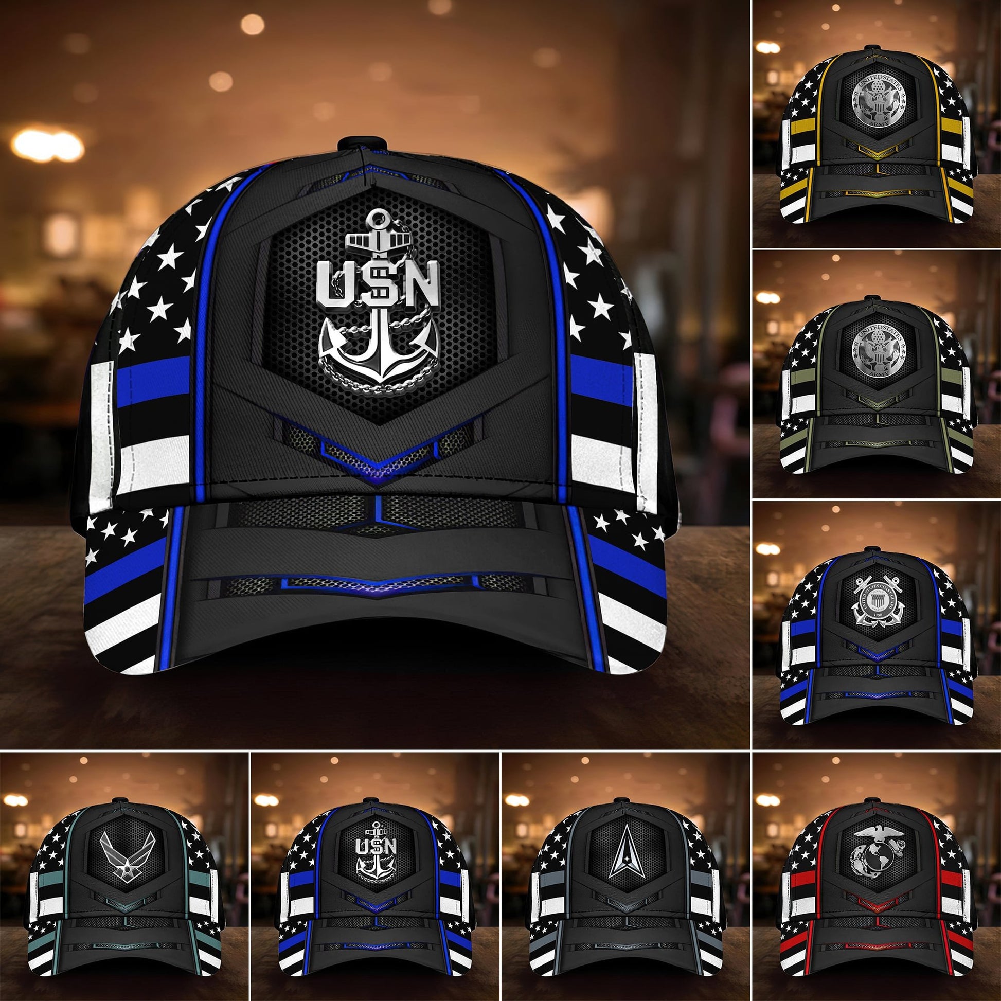Premium Multiple US Military Services Veteran 3D Cap PVC101101