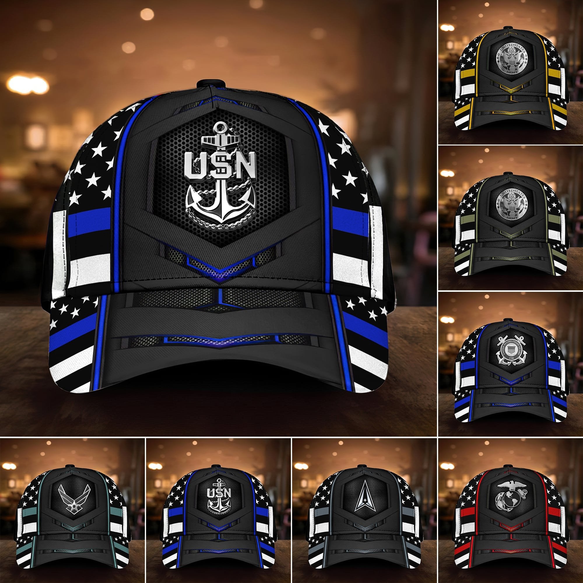 Premium Multiple US Military Services Veteran 3D Cap PVC101101
