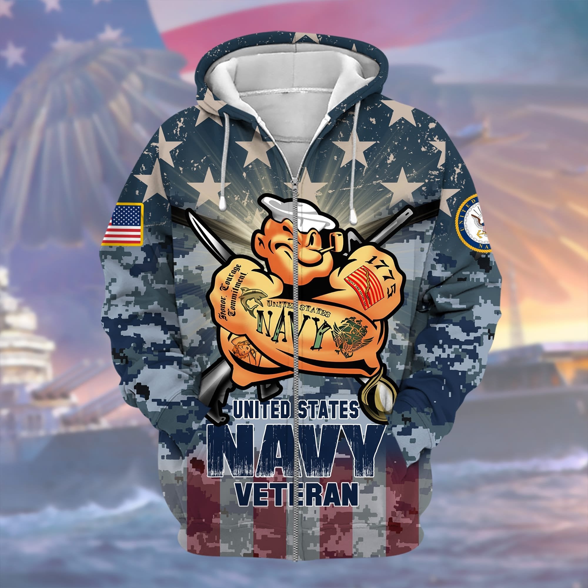 Premium Multiple US Military Services Veteran Zip Hoodie PVC261101