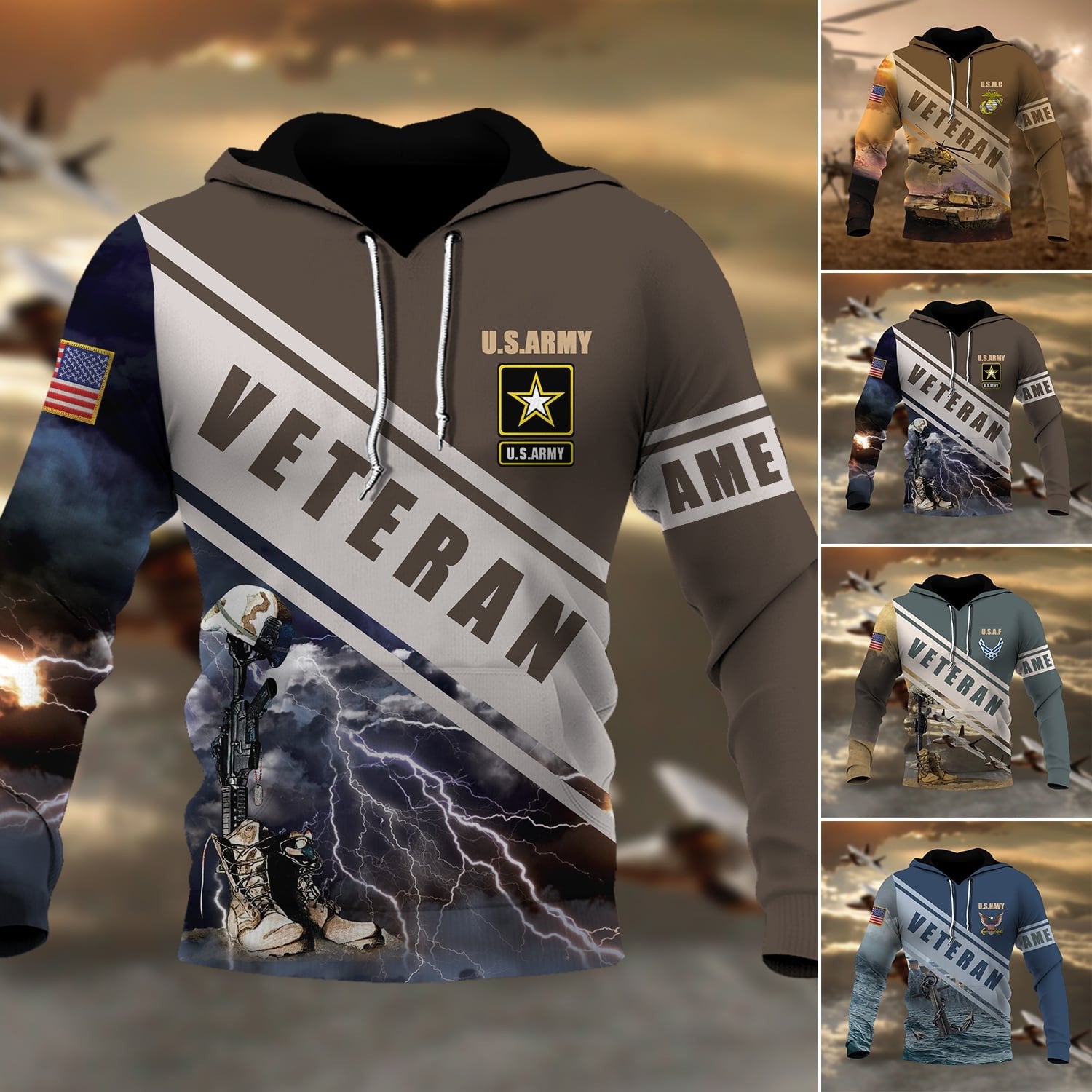 Premium Multiple US Military Services Veteran Hoodie PVC281202