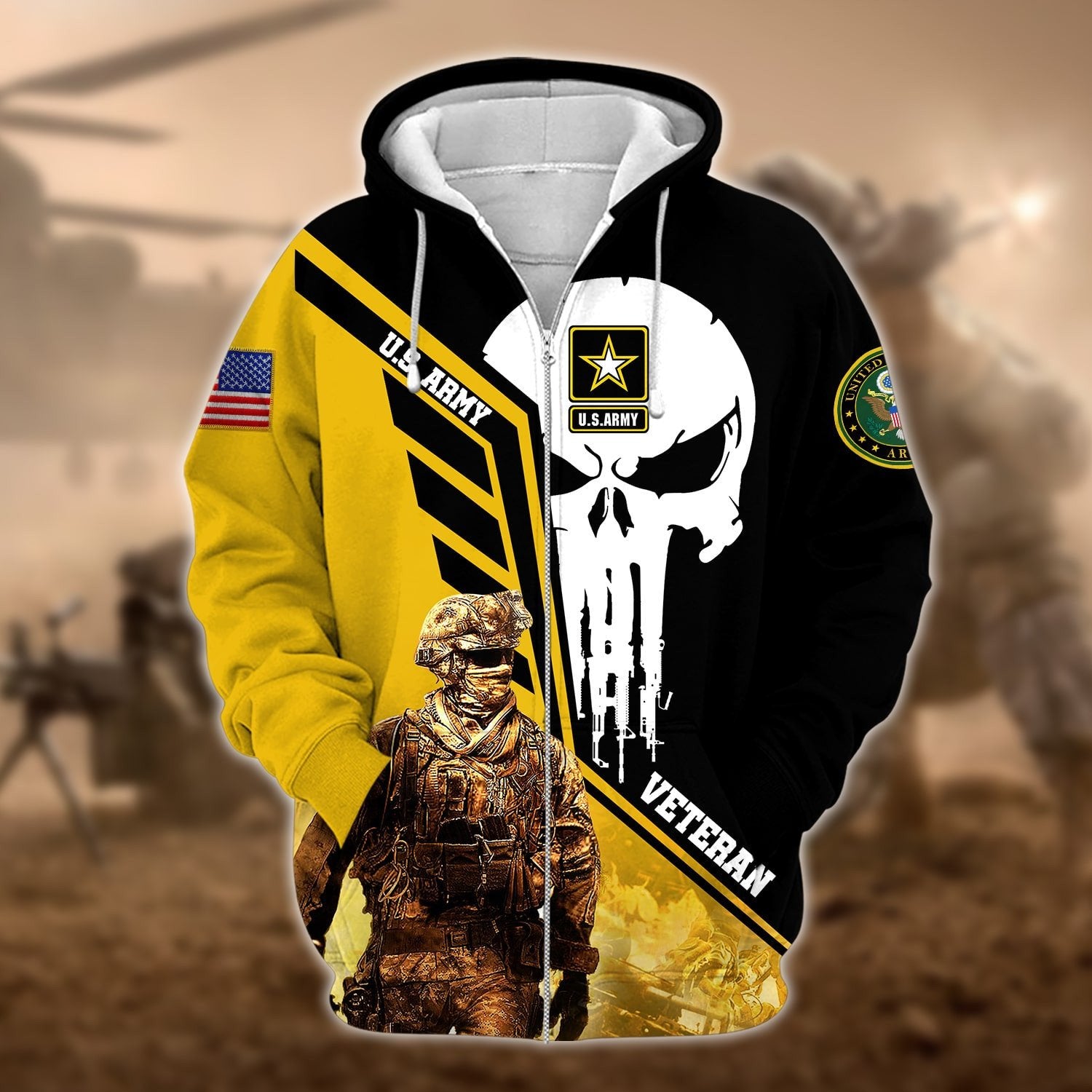 Premium Multiple US Military Services Veteran Zip Hoodie PVC201201