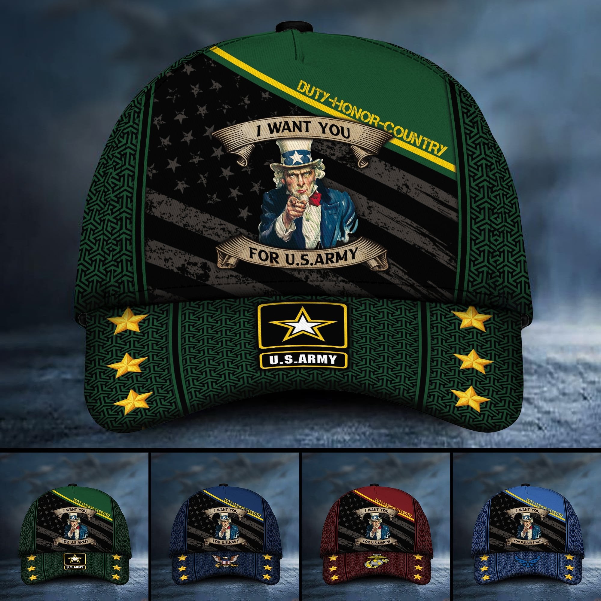 Premium Multiple US Military Services Veteran 3D Cap PVC281201