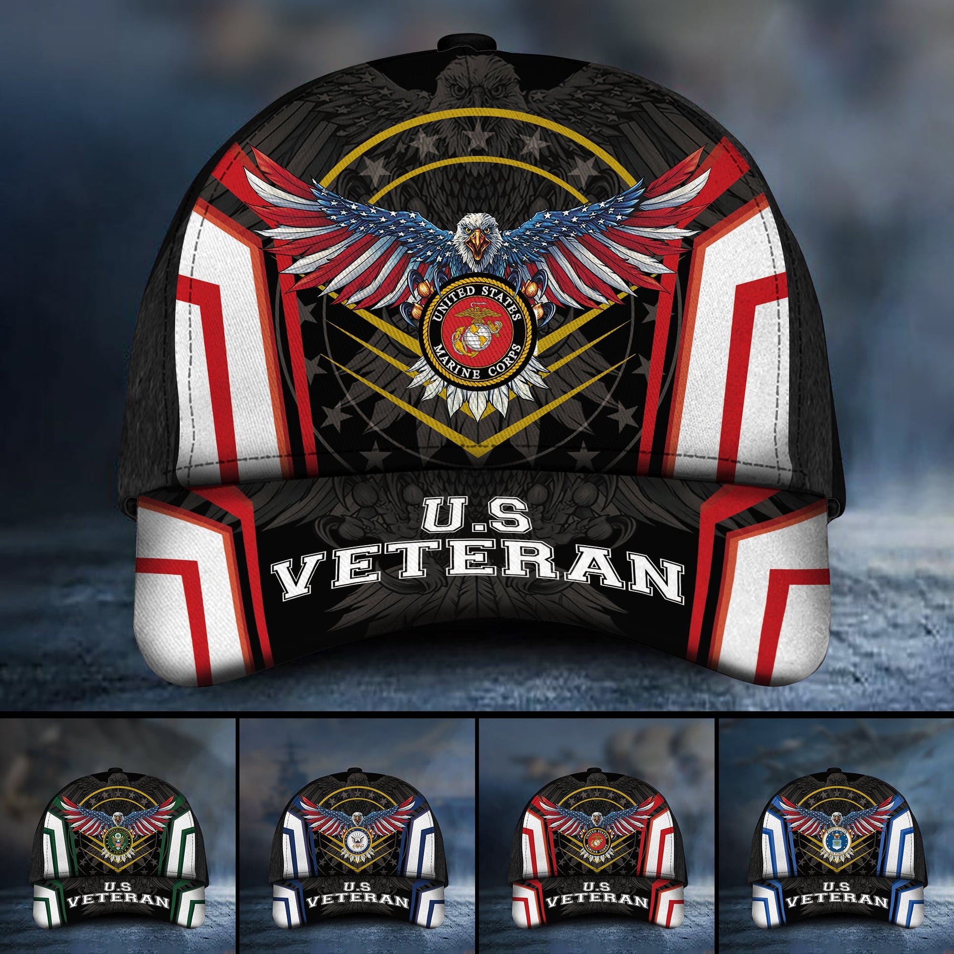 Premium Multiple US Military Services Veteran 3D Cap PVC301202