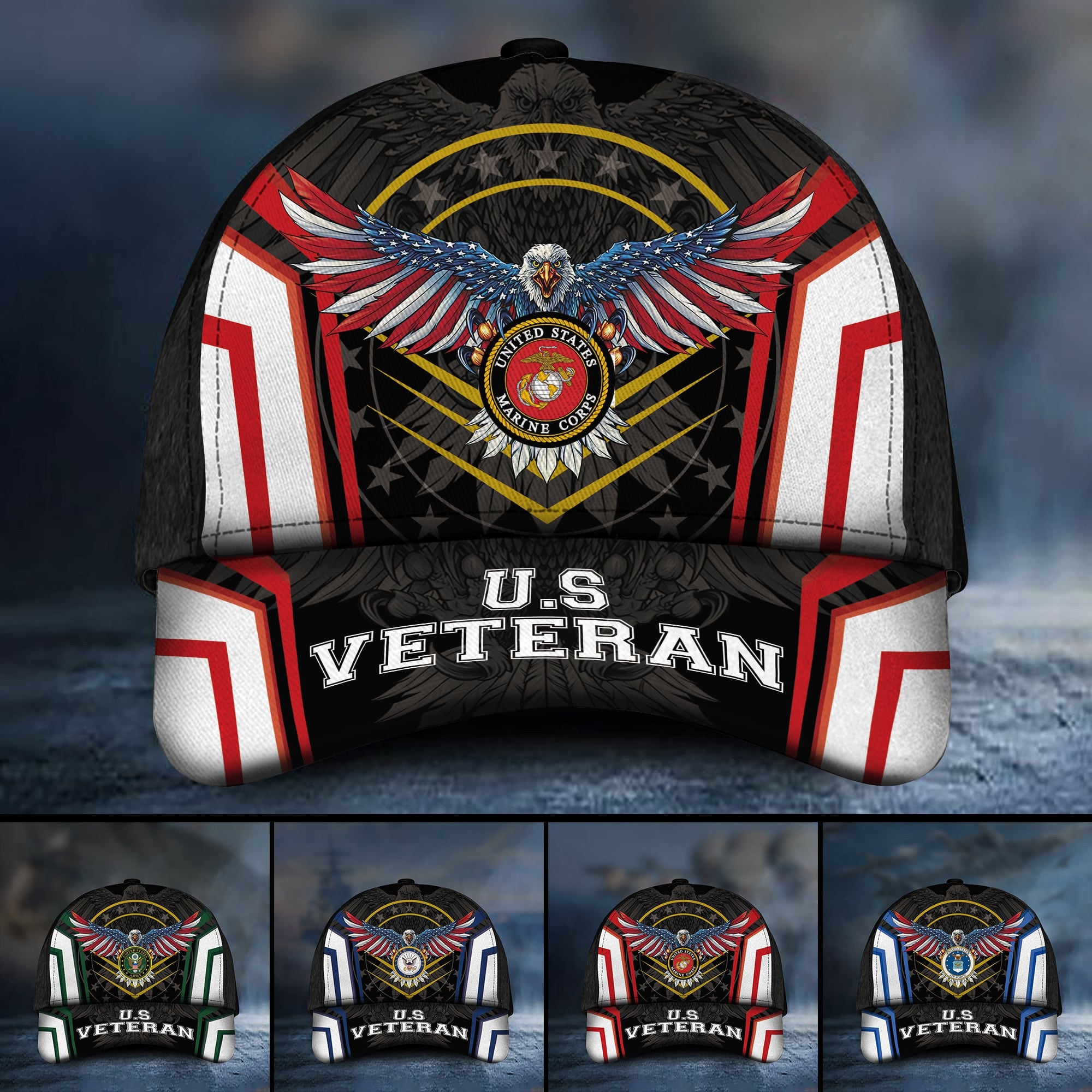 Premium Multiple US Military Services Veteran 3D Cap PVC301202