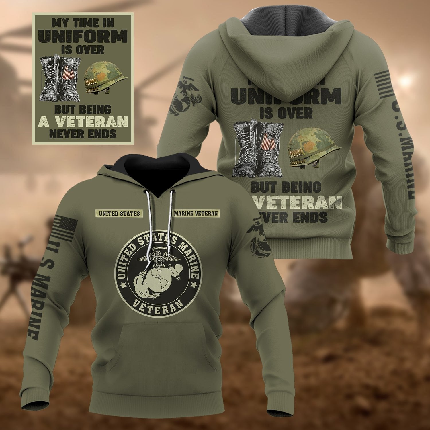 Premium Multiple US Military Services Veteran Hoodie PVC040101