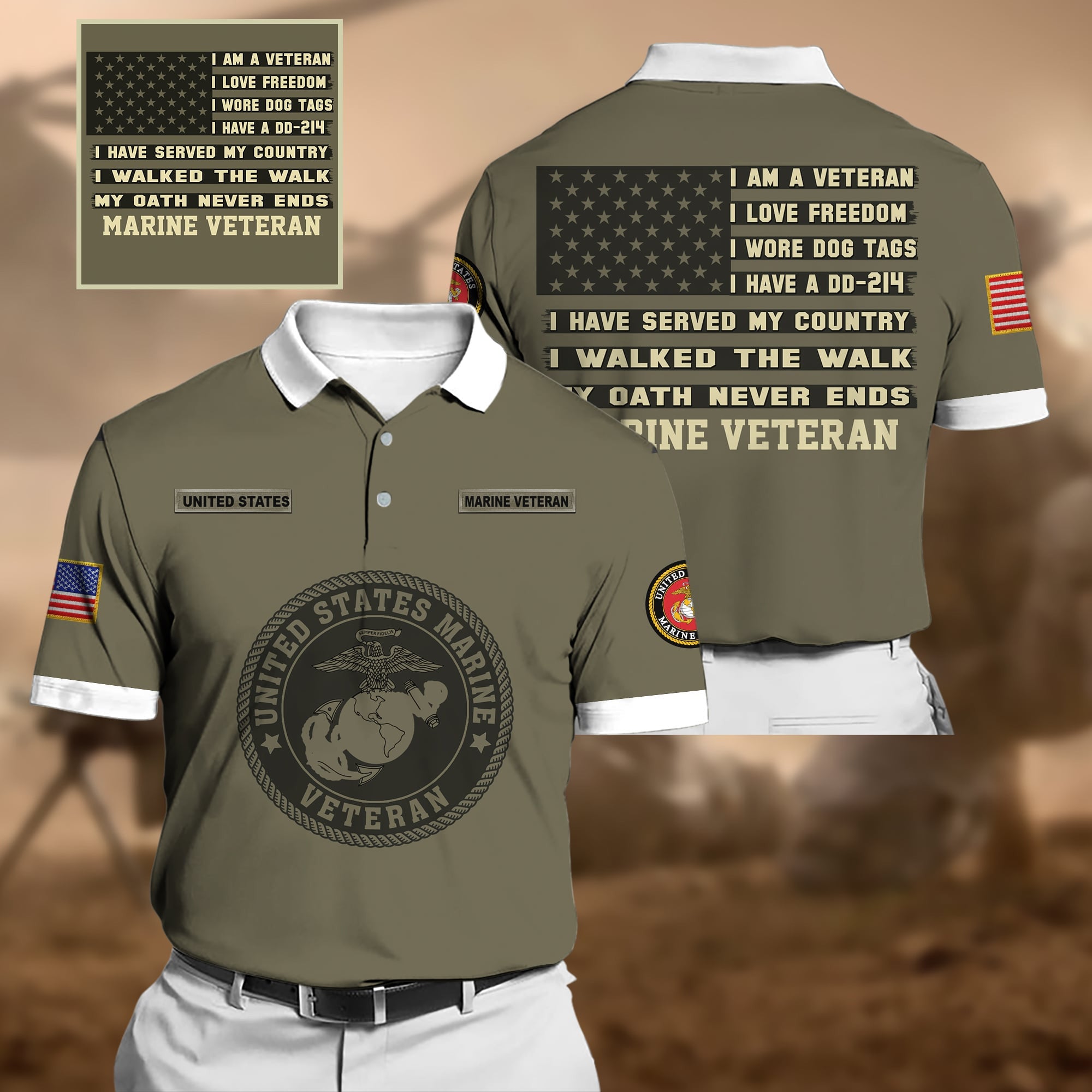 Premium Multiple US Military Services Veteran Polo PVC060102