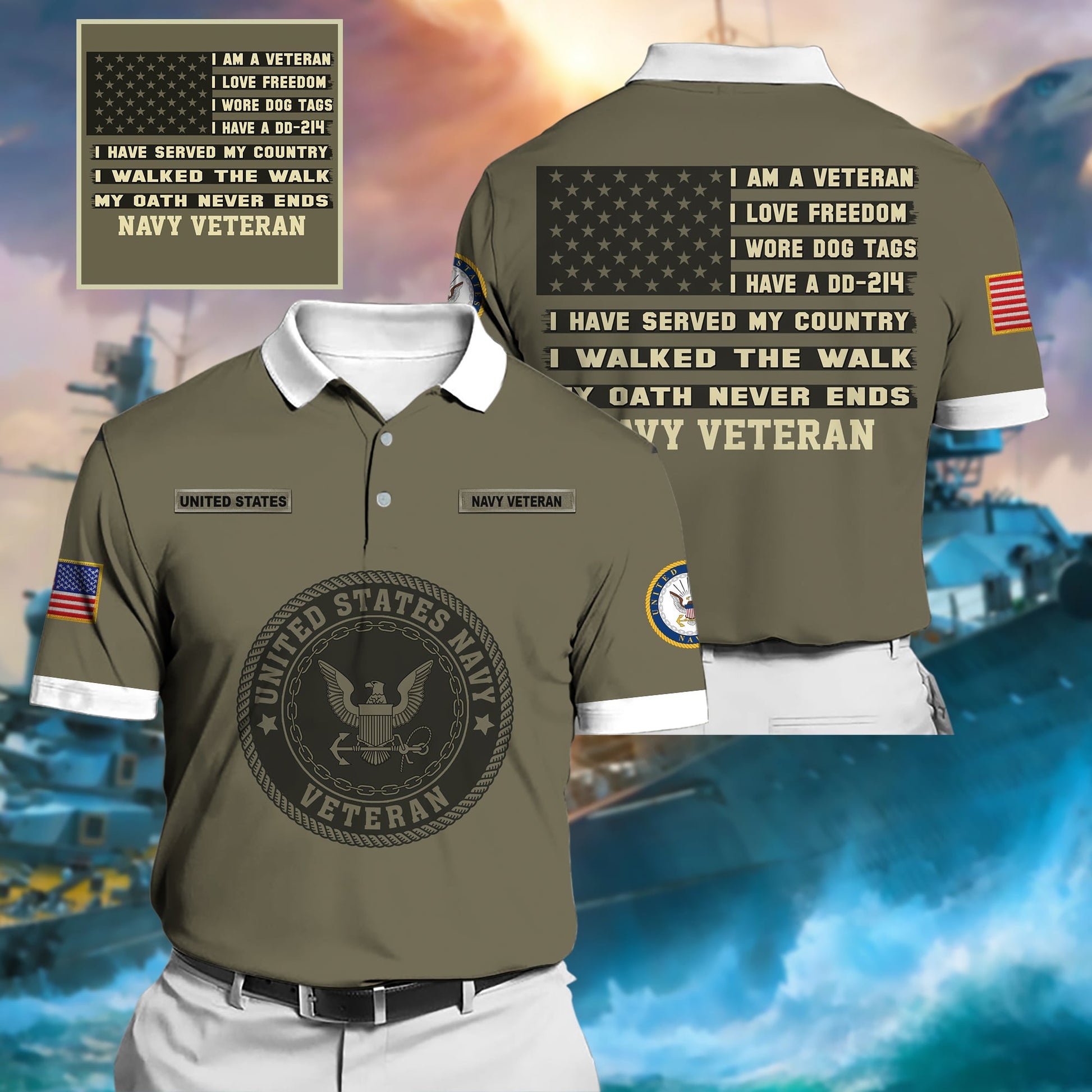 Premium Multiple US Military Services Veteran Polo PVC060102
