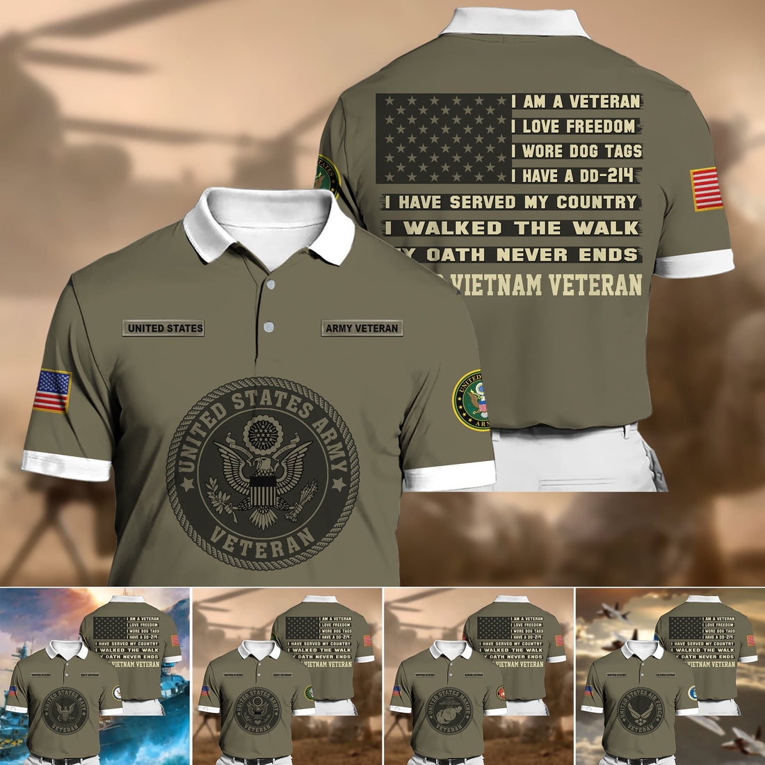 Premium Multiple US Military Services Veteran Polo PVC060102