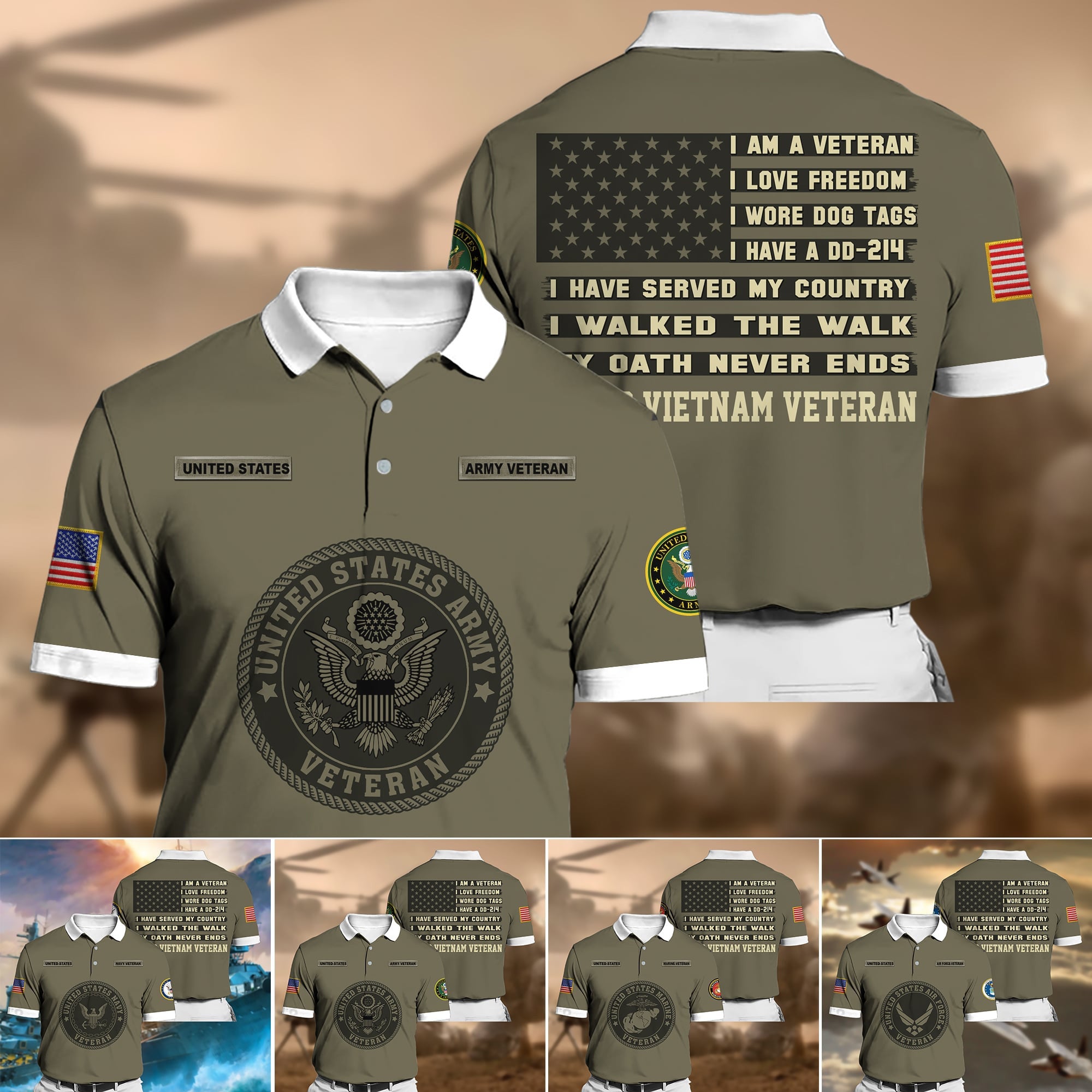 Premium Multiple US Military Services Veteran Polo PVC060102
