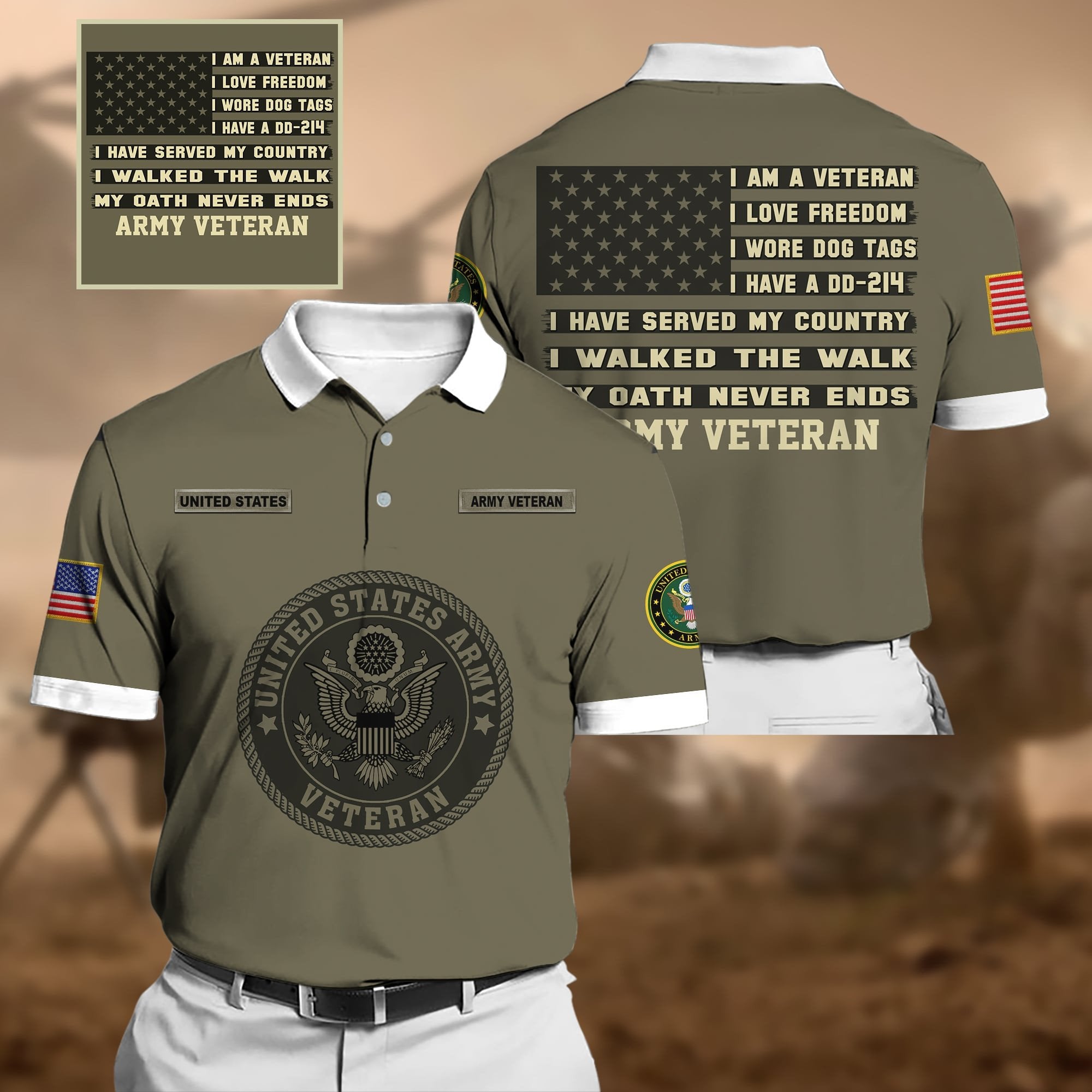 Premium Multiple US Military Services Veteran Polo PVC060102