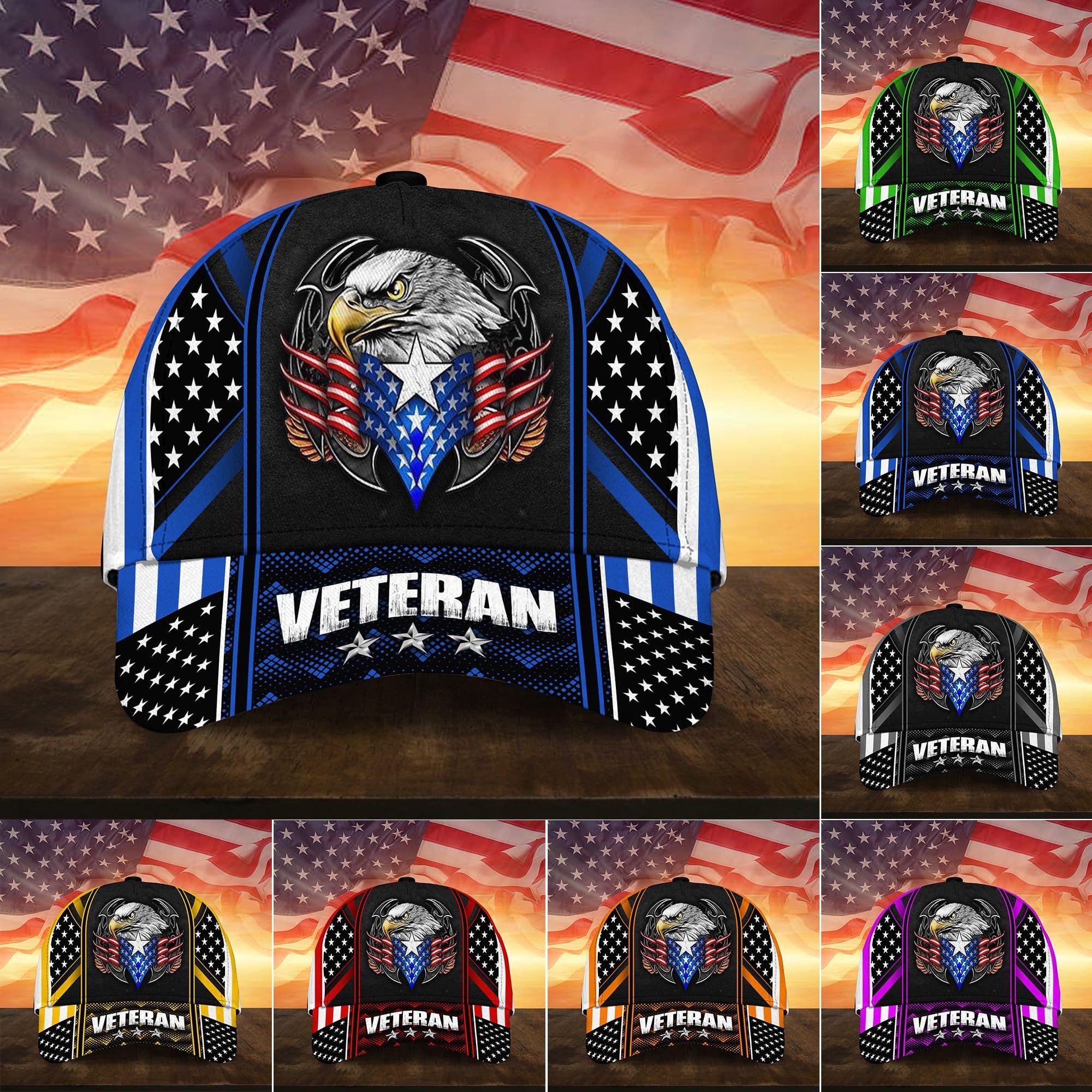 Premium Multiple Color Veteran 3D Cap PVC100201