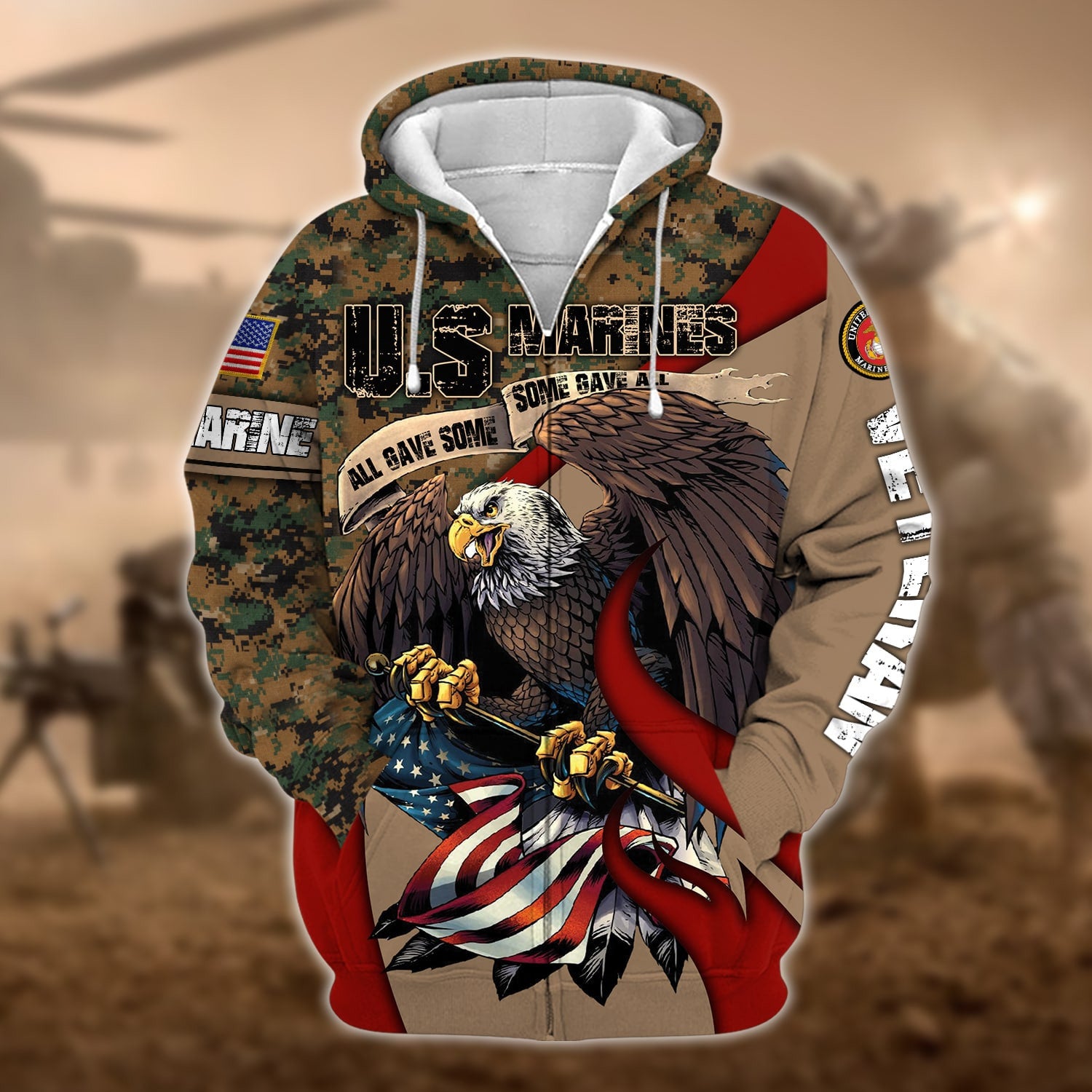 Premium U.S Multiple Service Veteran Zip Hoodie PVC140209