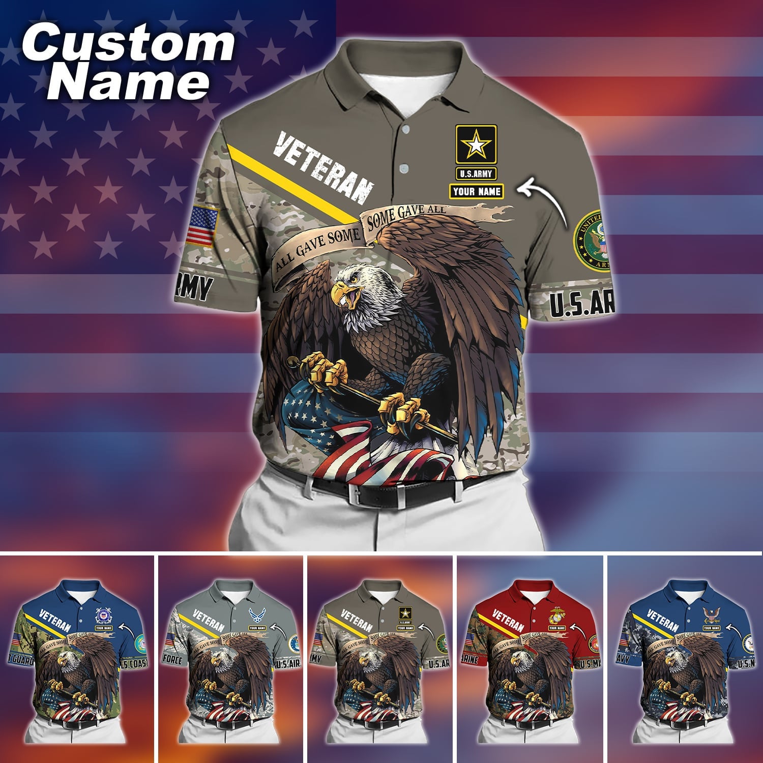 Premium Personalised U.S Multiple Service Veteran Polo Shirt PVC180201