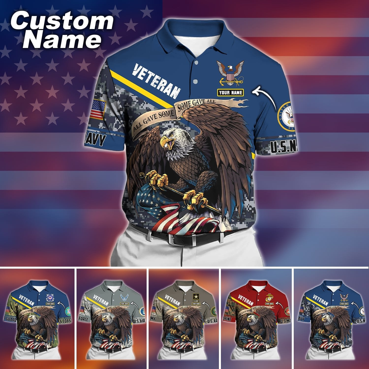 Premium Personalised U.S Multiple Service Veteran Polo Shirt PVC180201