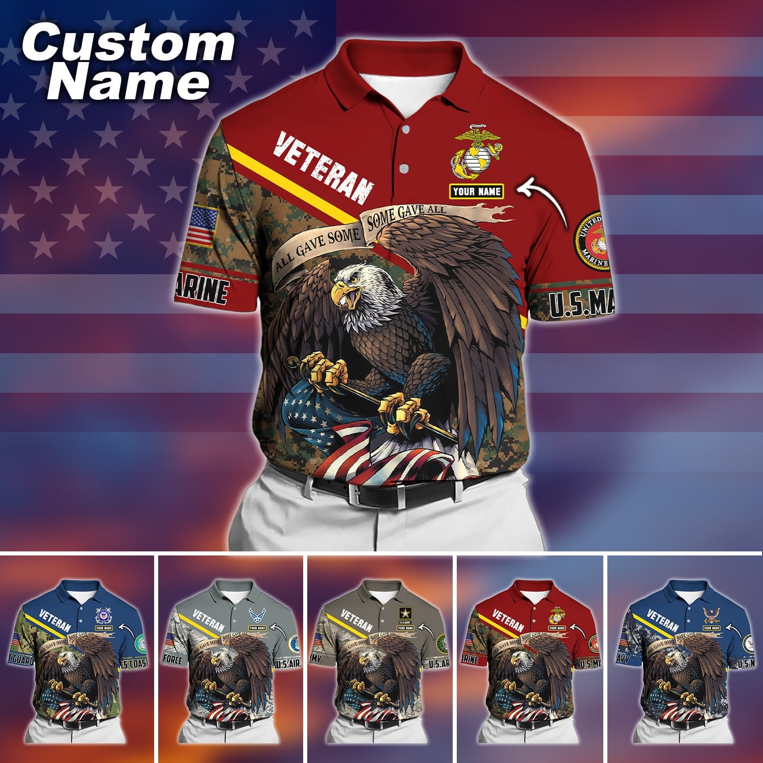 Premium Personalised U.S Multiple Service Veteran Polo Shirt PVC180201