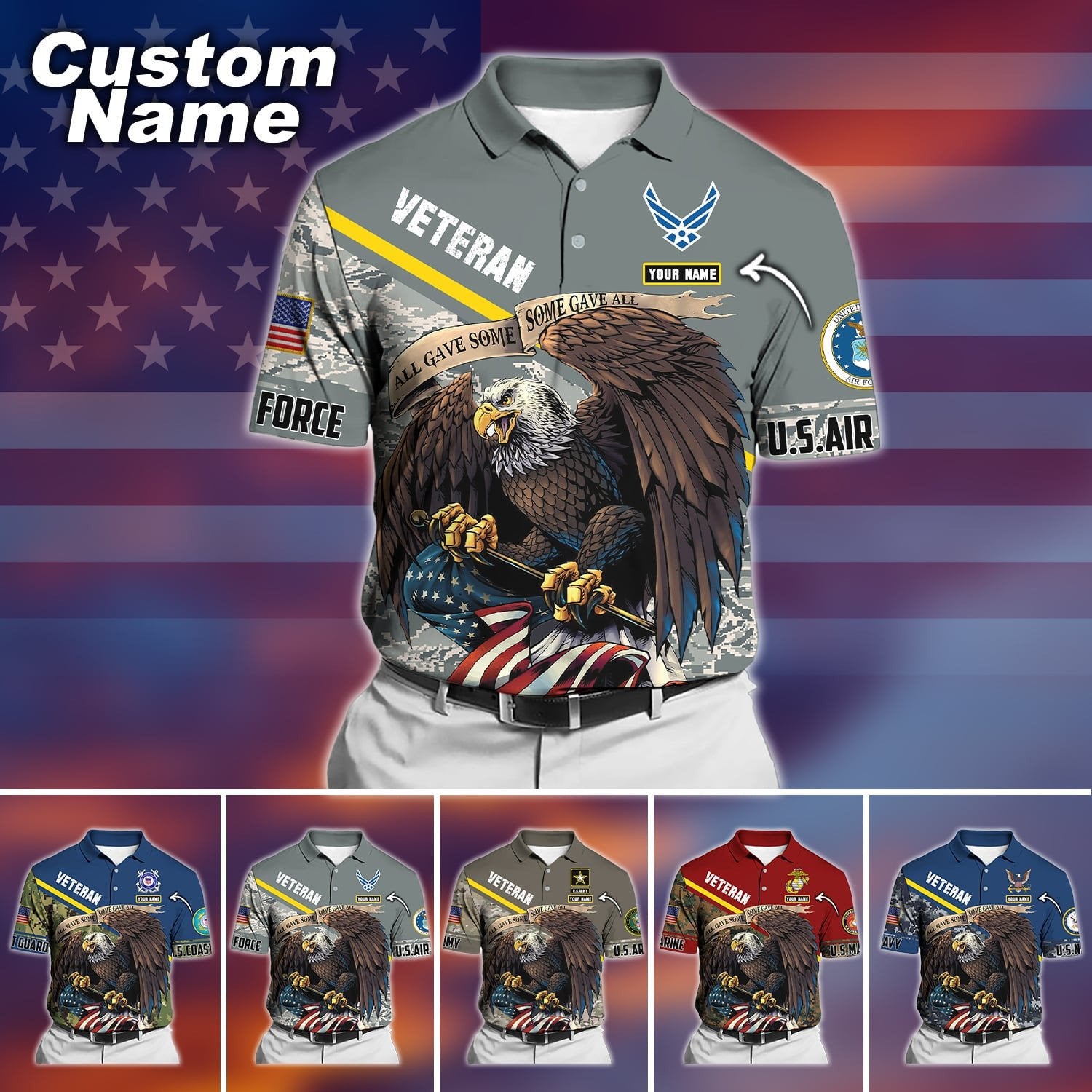 Premium Personalised U.S Multiple Service Veteran Polo Shirt PVC180201