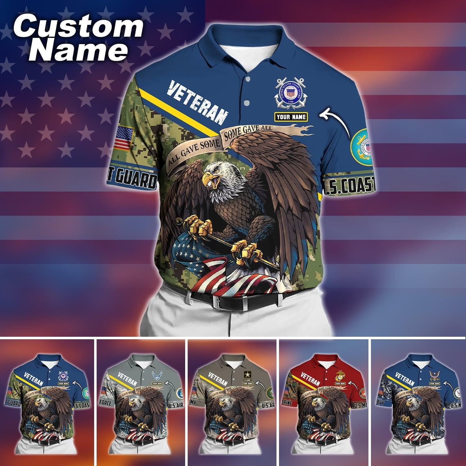 Premium Personalised U.S Multiple Service Veteran Polo Shirt PVC180201