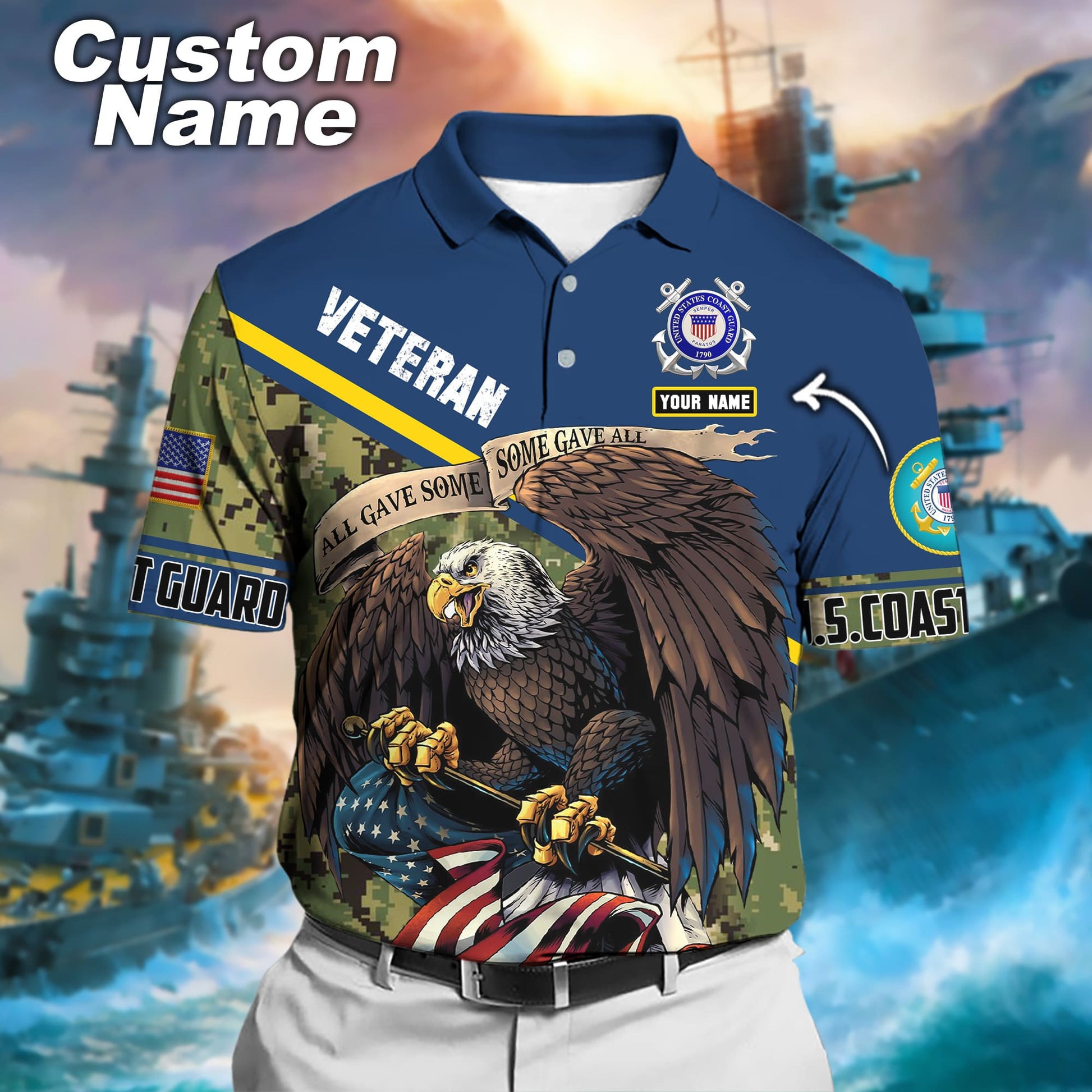 Premium Personalised U.S Multiple Service Veteran Polo Shirt PVC180201
