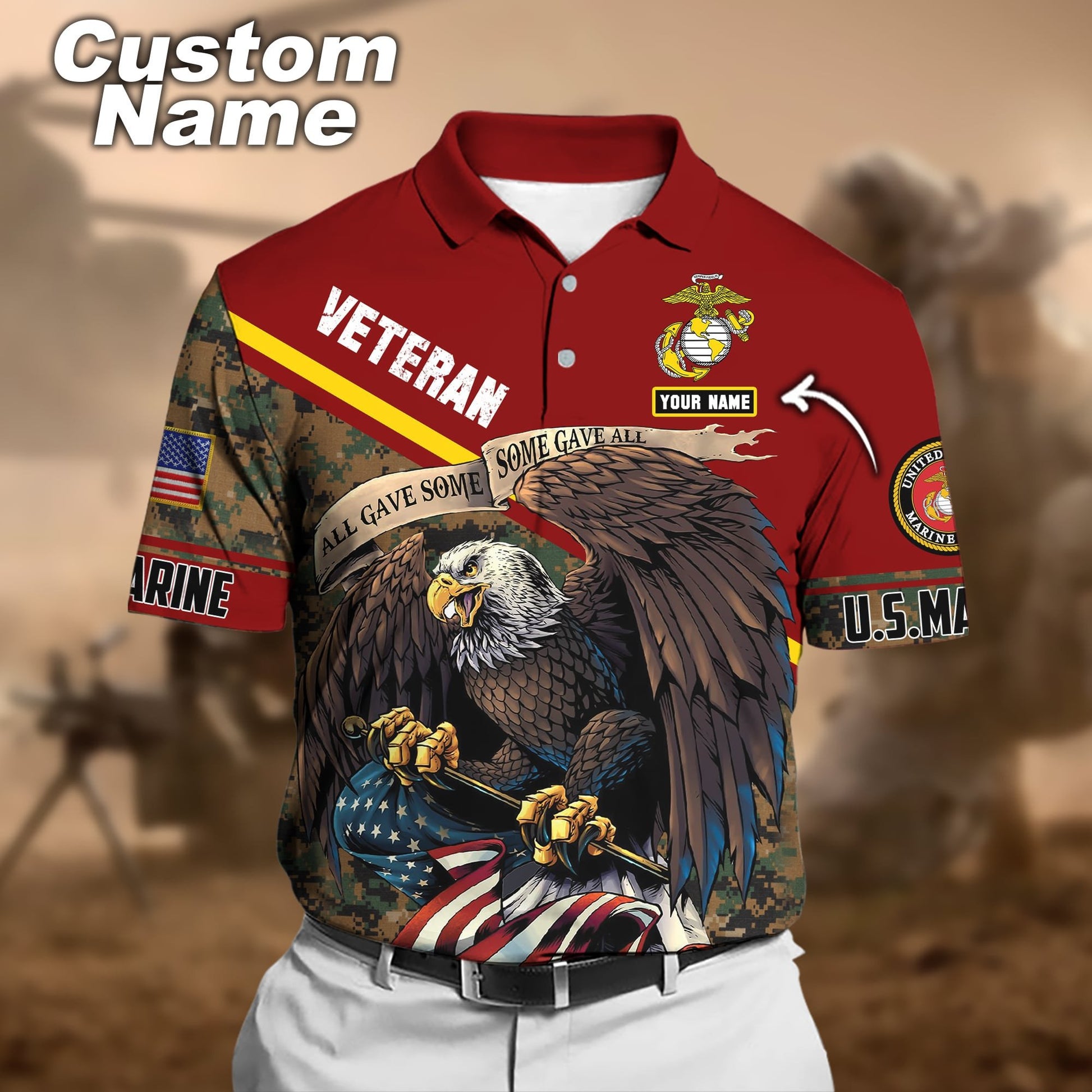Premium Personalised U.S Multiple Service Veteran Polo Shirt PVC180201