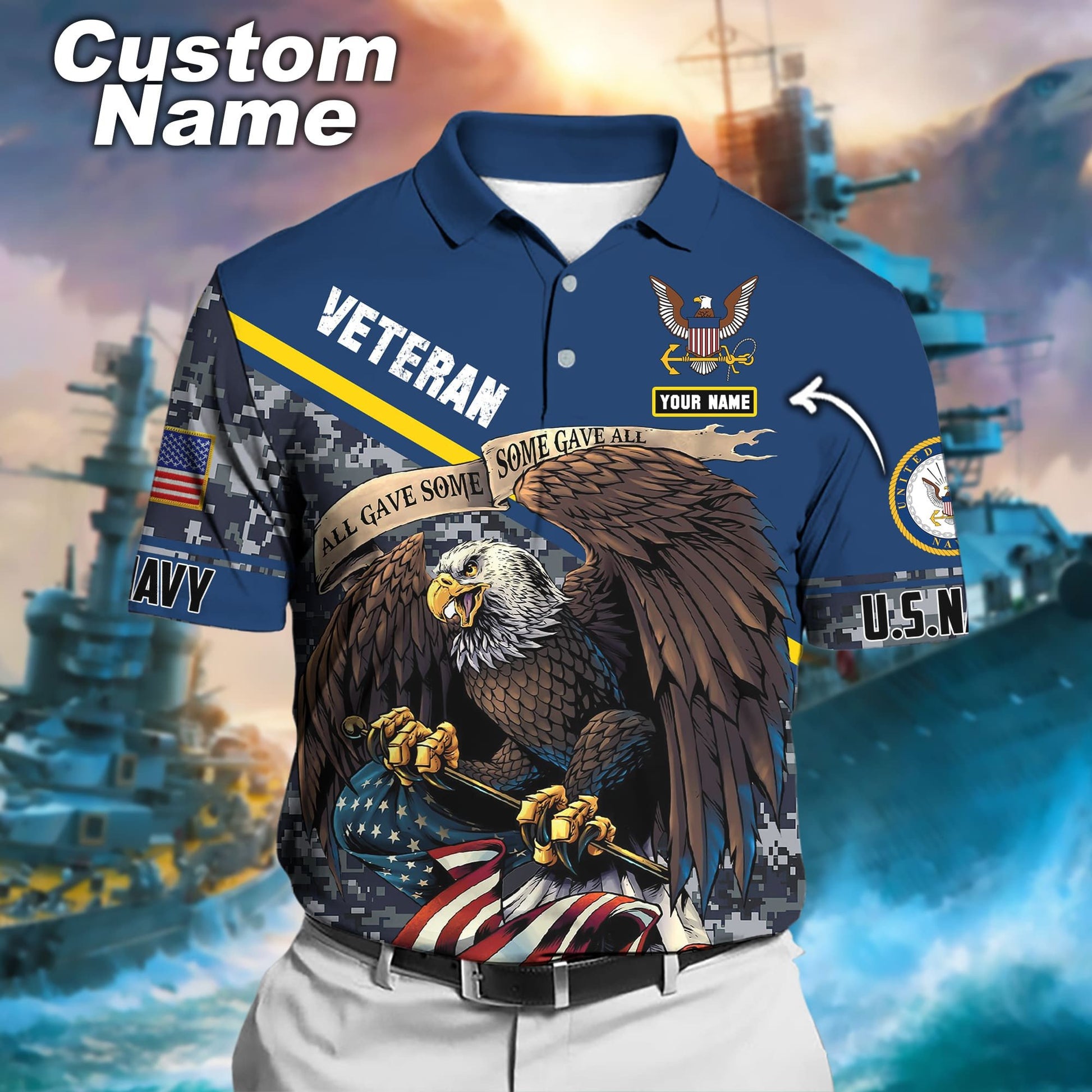 Premium Personalised U.S Multiple Service Veteran Polo Shirt PVC180201