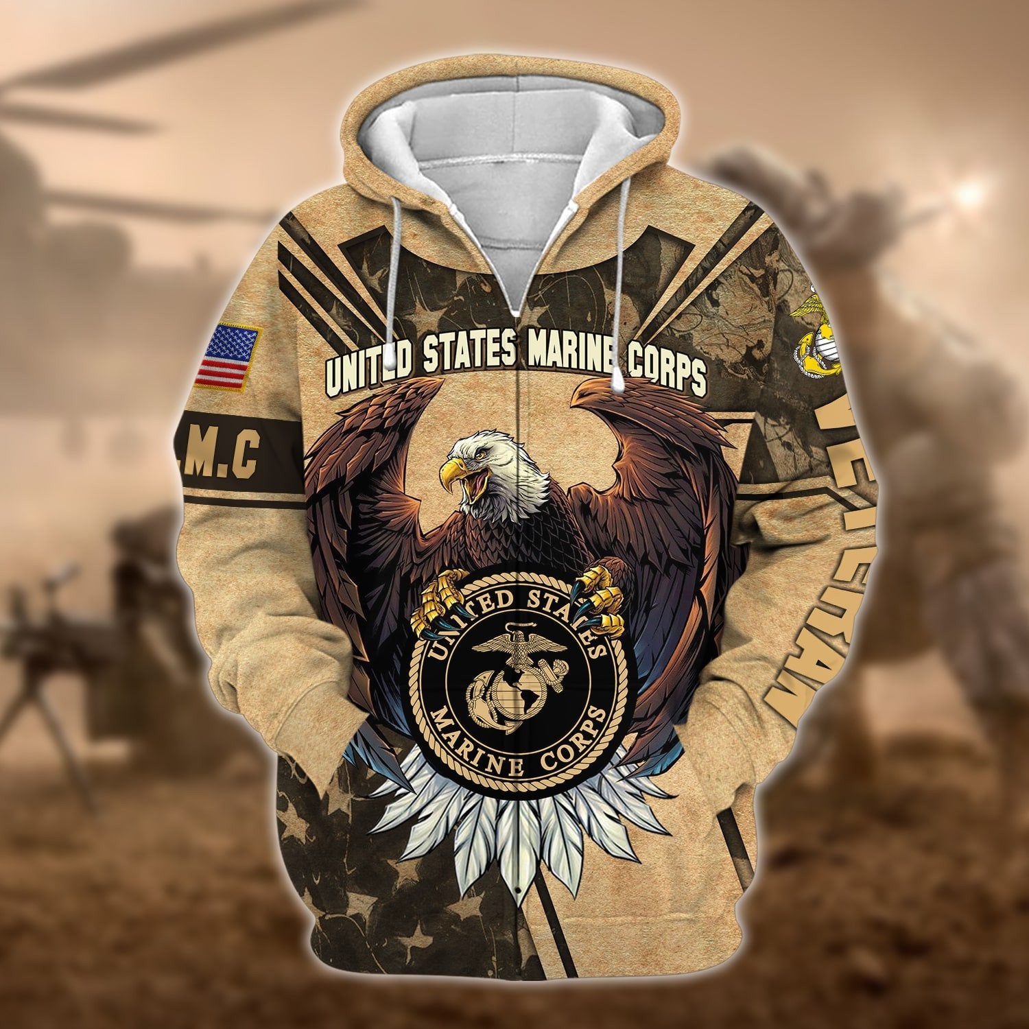 Premium U.S Multiple Service Veteran Zip Hoodie PVC180203