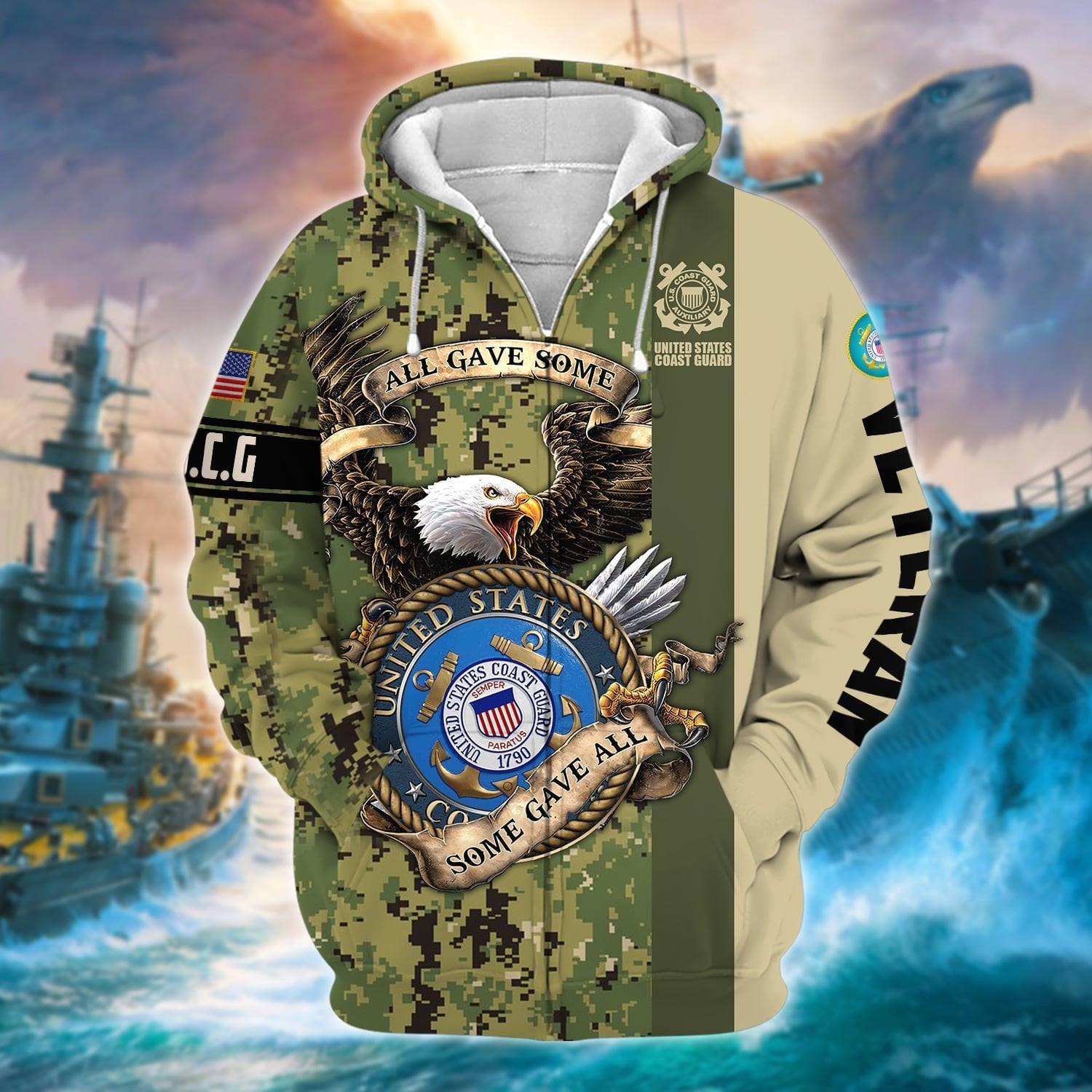 Premium U.S Multiple Service Veteran Zip Hoodie PVC190201