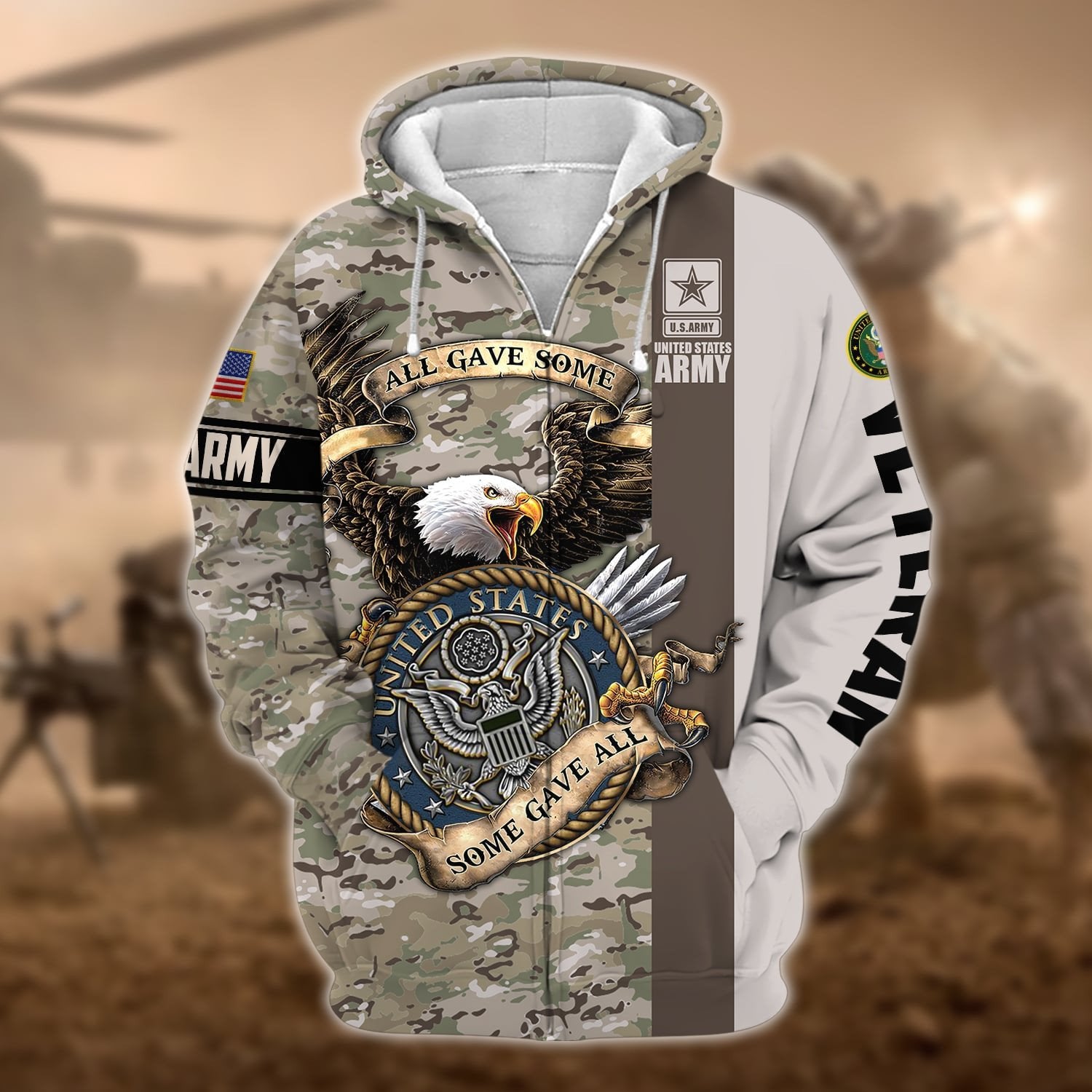 Premium U.S Multiple Service Veteran Zip Hoodie PVC190201