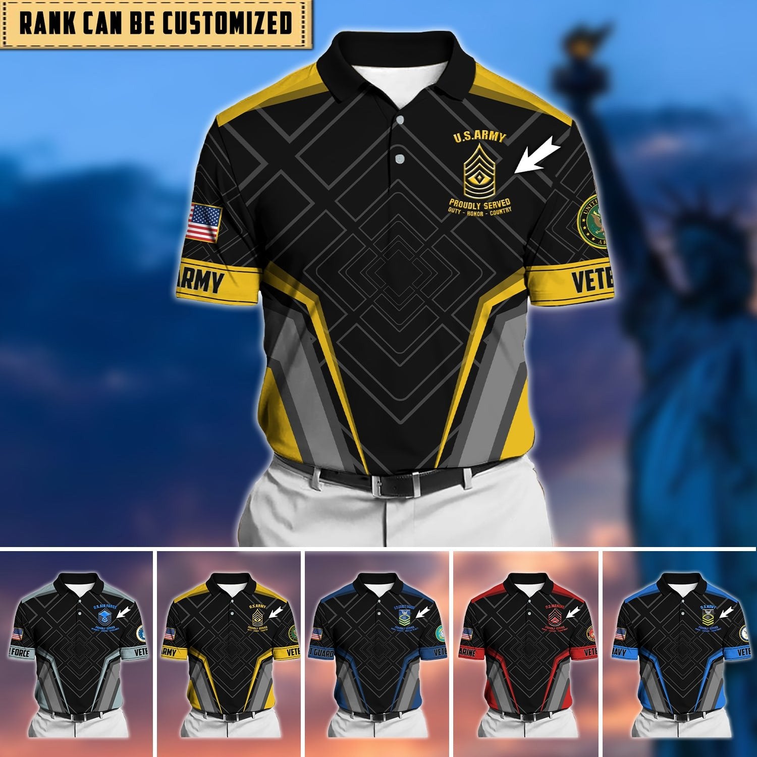 Premium Personalised U.S Multiple Service Veteran Polo Shirt PVC240205