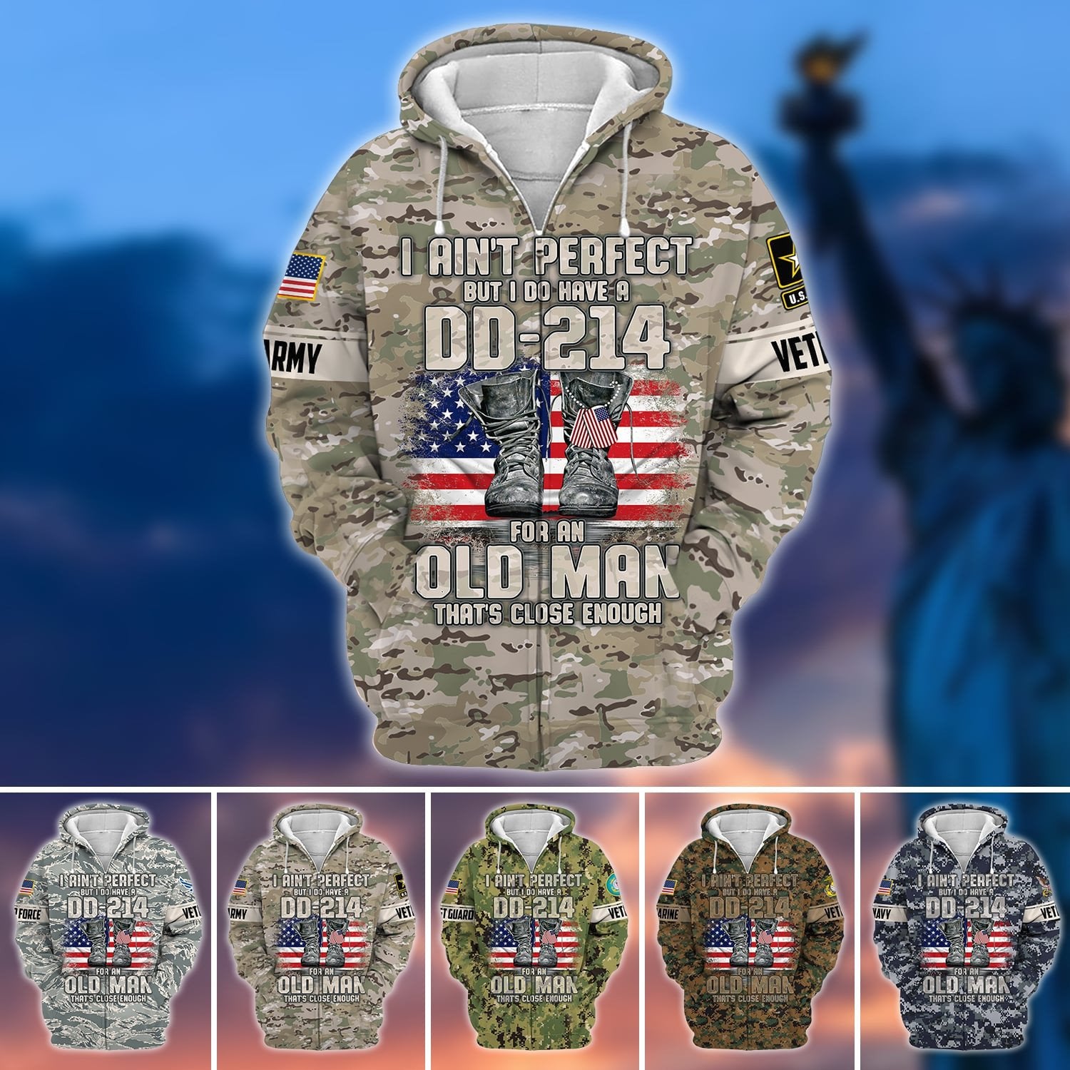 Premium U.S Multiple Service Veteran Zip Hoodie PVC220201