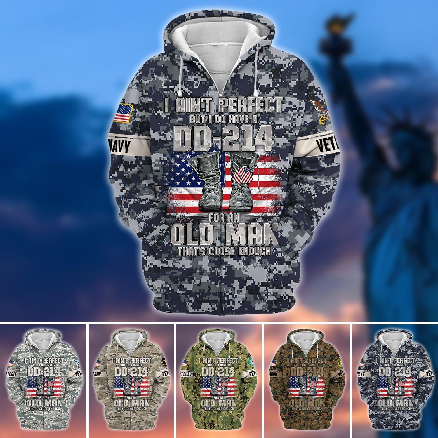 Premium U.S Multiple Service Veteran Zip Hoodie PVC220201