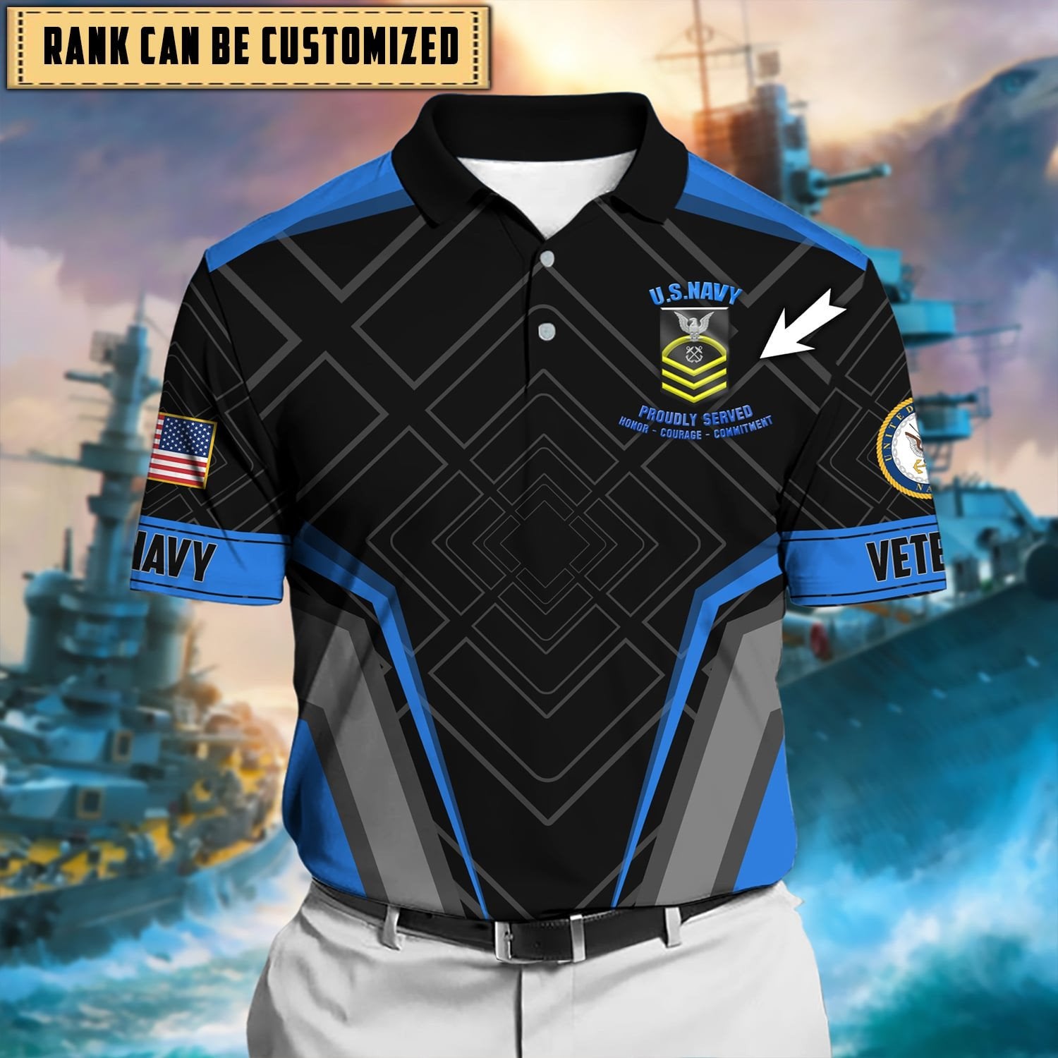 Premium Personalised U.S Multiple Service Veteran Polo Shirt PVC240205