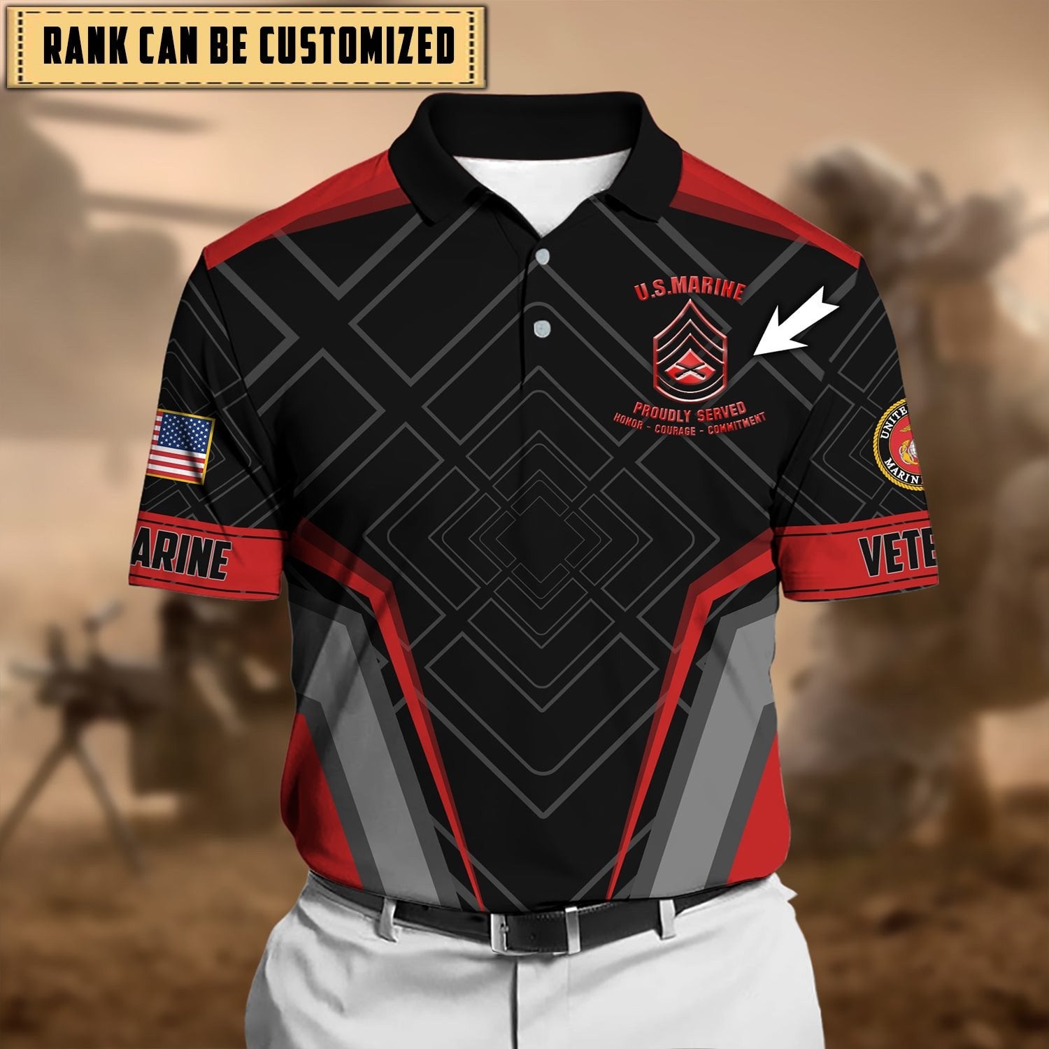 Premium Personalised U.S Multiple Service Veteran Polo Shirt PVC240205
