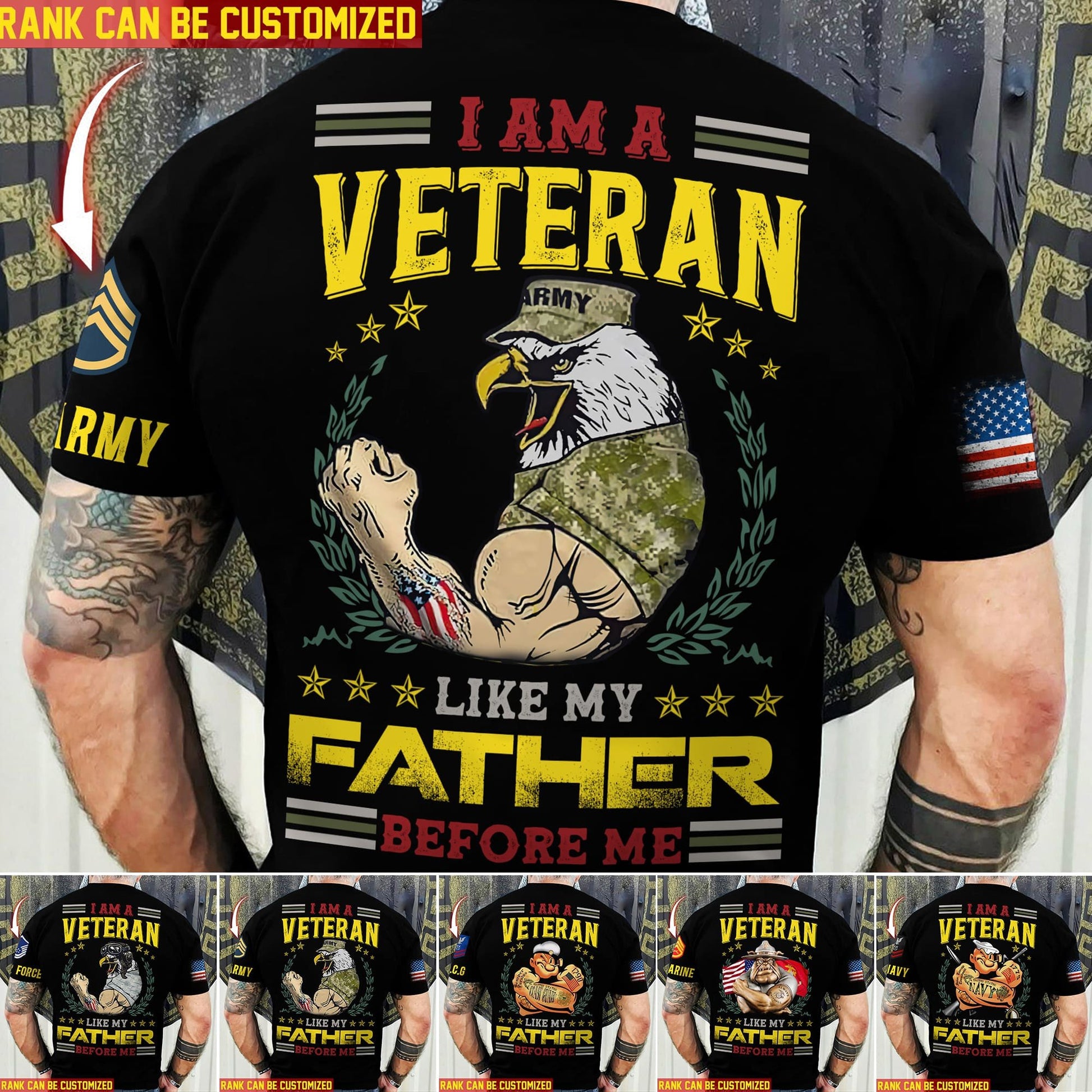 Premium Personalised Multiple US Military Services Veteran T-Shirt PVC030302