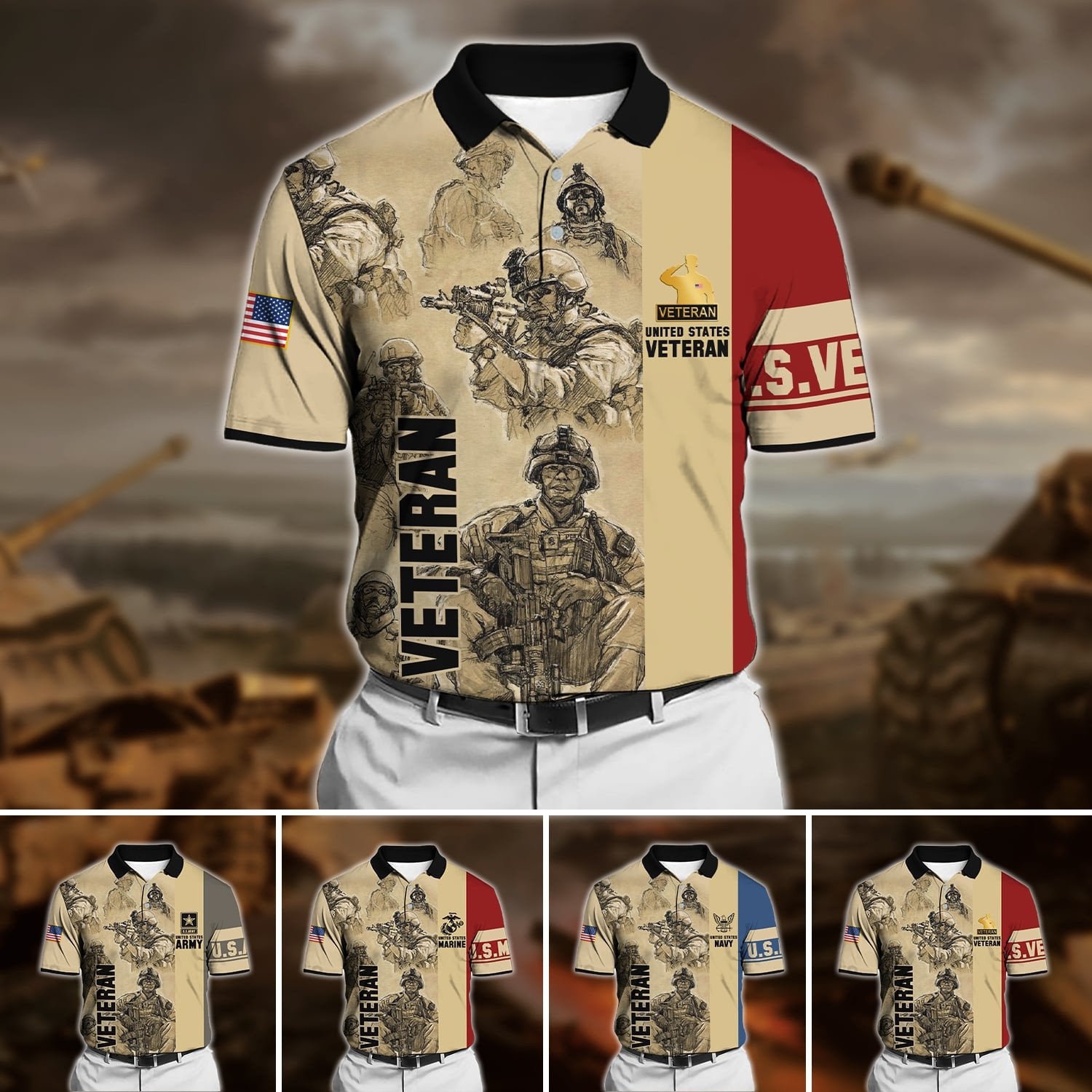 Premium U.S Multiple Service Veteran Polo Shirt PVC010304
