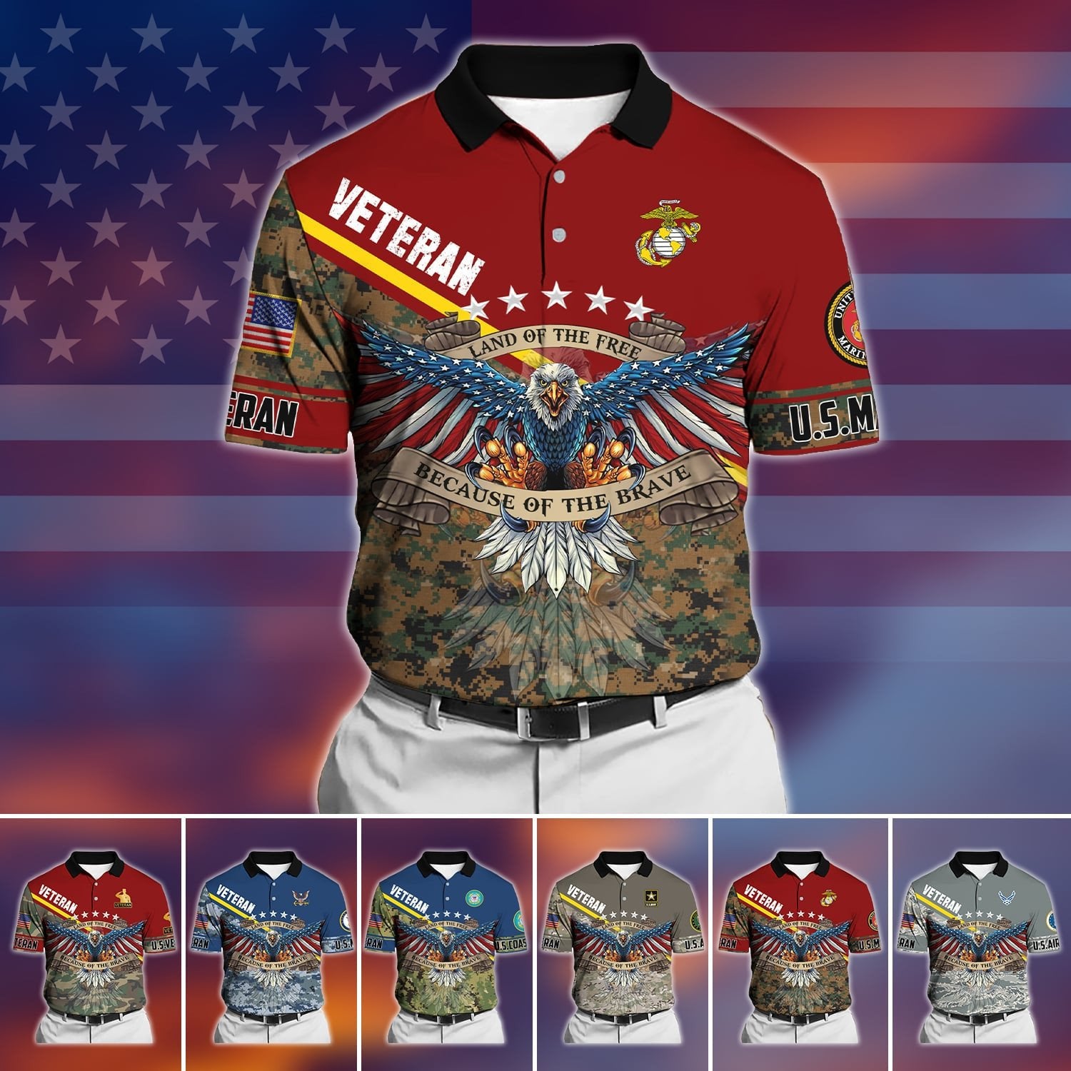 Premium U.S Multiple Service Veteran Polo Shirt PVC040301